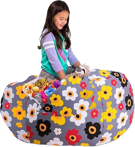 Miniatura 92 de Posh Funda de Silla Puf Rellenable para Almacenamiento de Animales de Peluche para Niños - Organizador de Juguetes Infantiles, Grande-38 - Lona