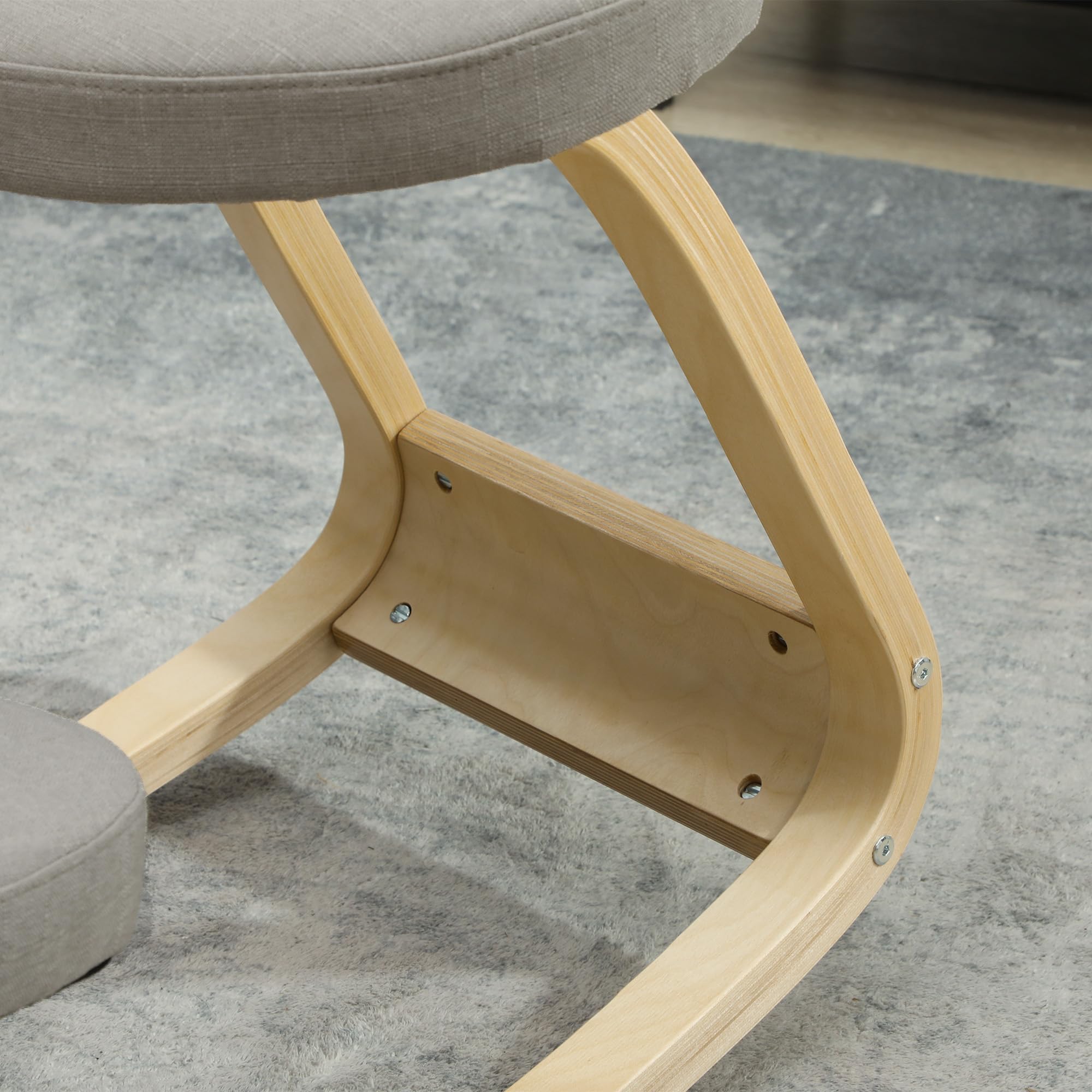 HOMCOM Sedia Inginocchiatoio con Movimento a Dondolo, Sedia Ergonomica Posturale in Tessuto Effetto Lino e Legno di Betulla, 50x73x55 cm, Grigio Chiaro