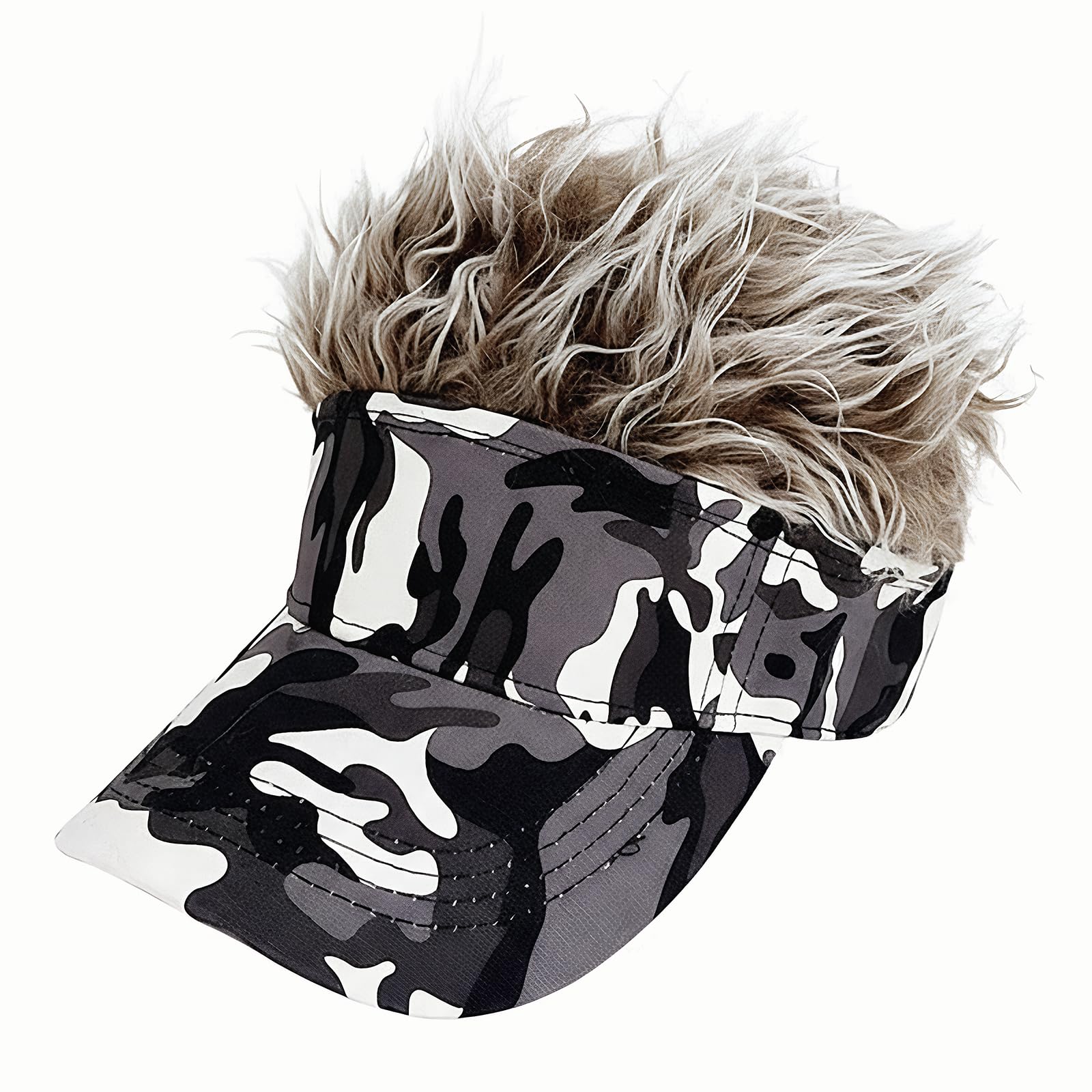 Funny Mens Visor Cap with Wig Halloween Cosplay Roleplay Raves Fancy Dress Party Spiked Fake Hairs Baseball Caps Headwear Costume Accessory Adjustable Anti-UV Tennis Beach Golf Sun Hat Topee โ image 1