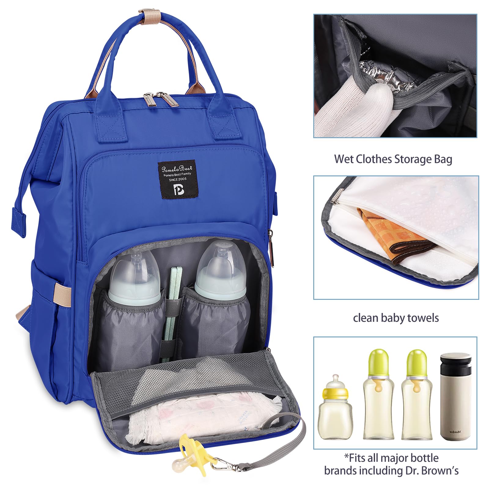 Pomelo Best Zaino Mamma Multifunzione Neonato Fasciatoio Bambino Impermeabile Borsa Stoffa Grande capacità con Materassino fasciatoio, 2 tasche isolanti bottiglia per Viaggiare