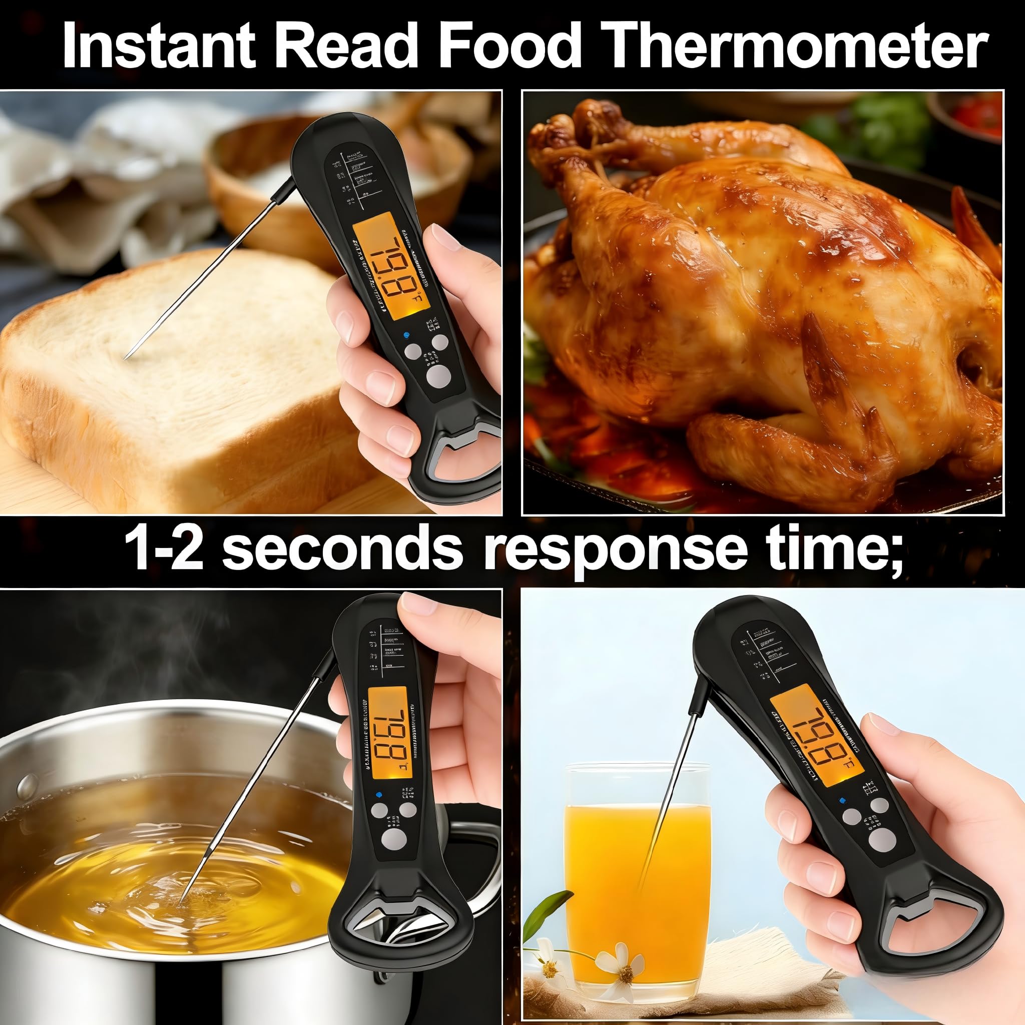 Termometro digitale a lettura istantanea, impermeabile, per cucinare, cuocere al forno, latte e liquidi, con schermo LCD retroilluminato, lettura istantanea, per cucinare, barbecue, friggere