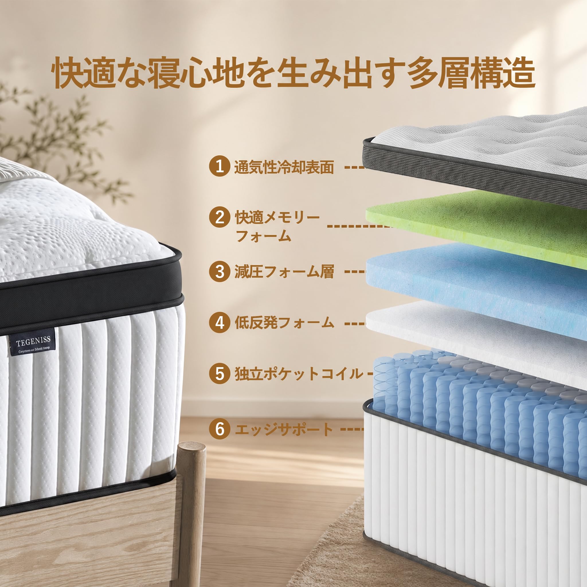 Amazon.co.jp: Tegeniss マットレスシングル ポケットコイル 20cm