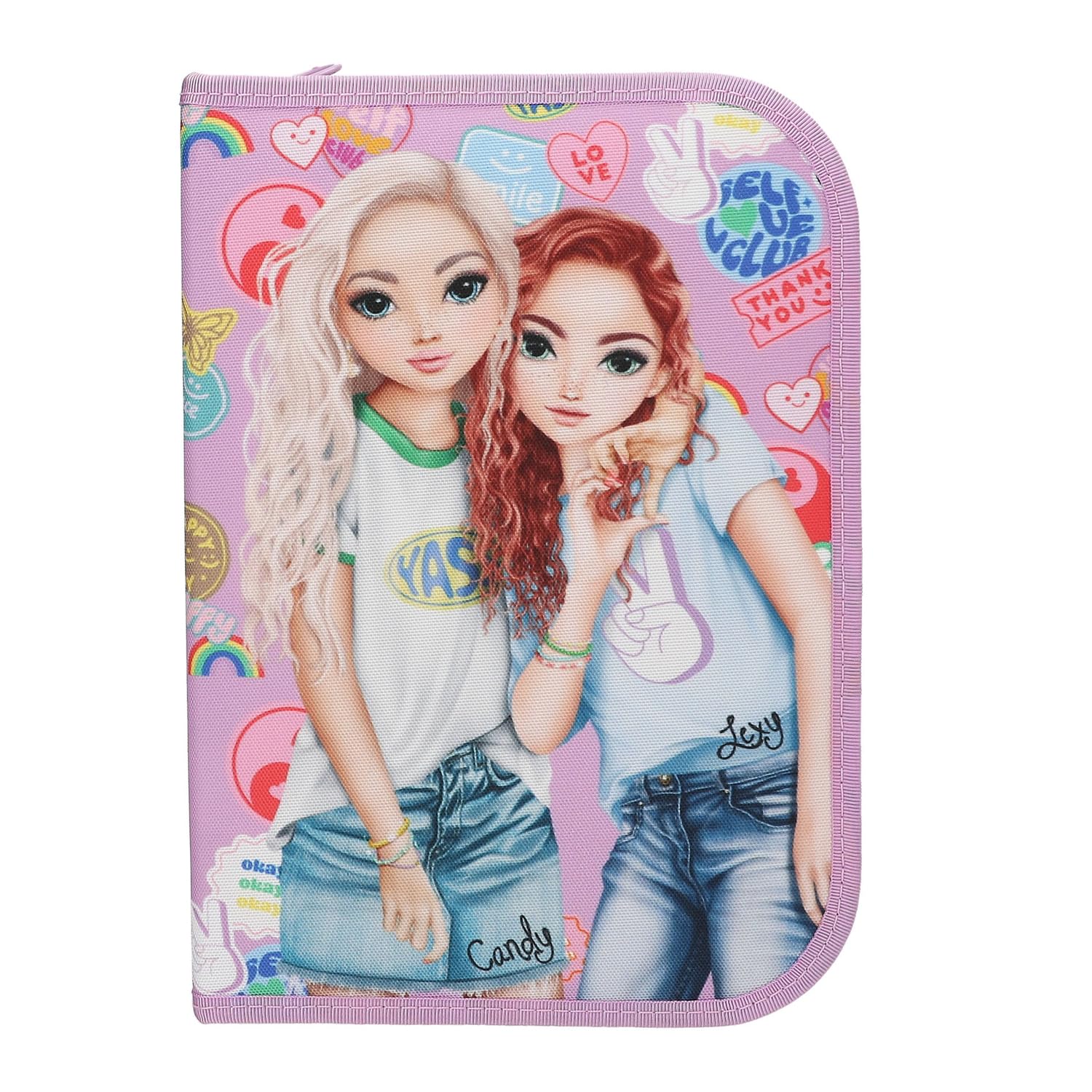 Depesche TOPModel Girl Power 13284 Filled Pencil Case in Pink with Model Motif and Colourful Patches, Pencil Case with Colouring Pencils, Ruler, Scissors and Much More