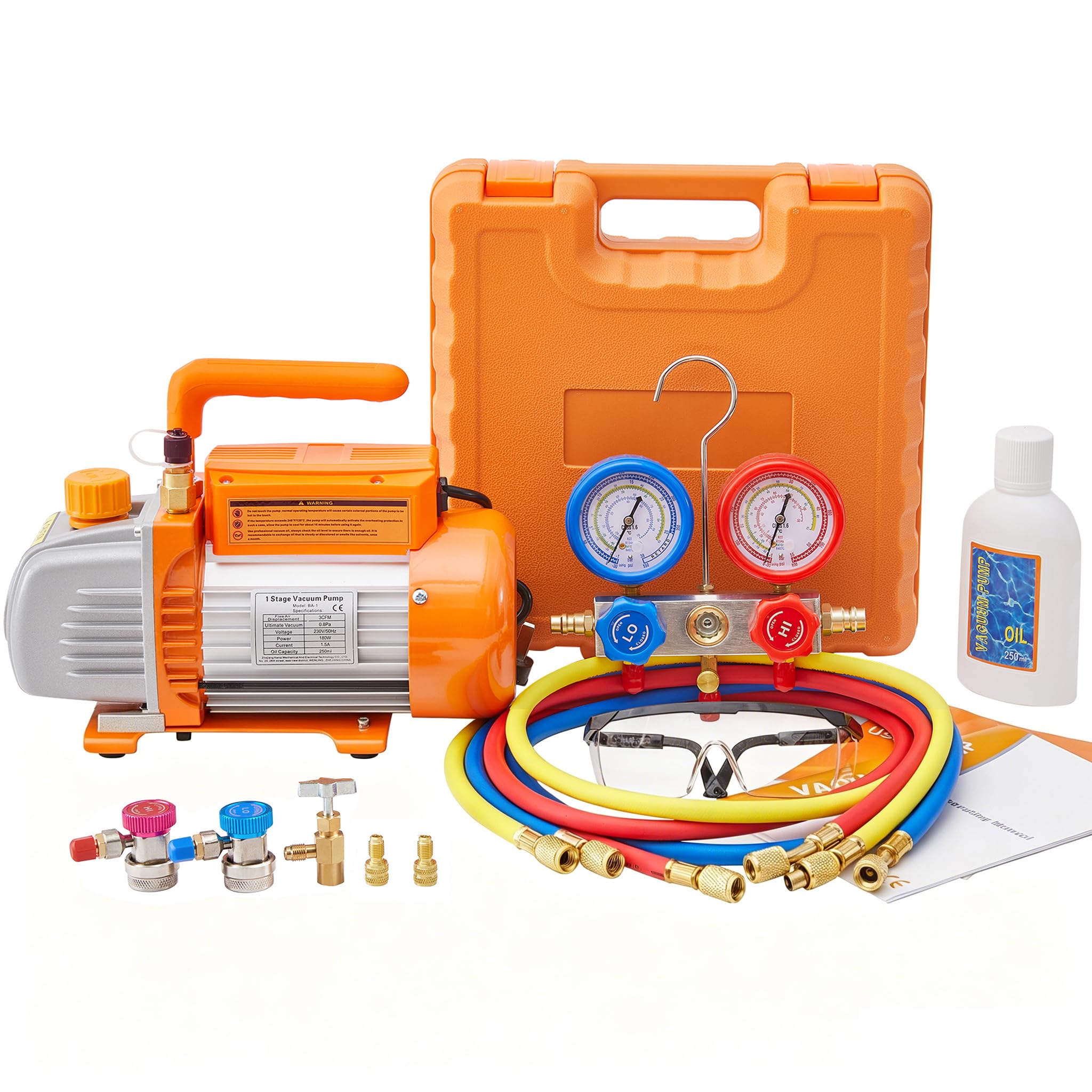 BACOENG Bomba de Vacío con Manometros Aire Acondicionado, Kit Carga Aire Acondicionado Coche Ideal para HVAC/Auto AC Diagnósticos R134A R410A R407C