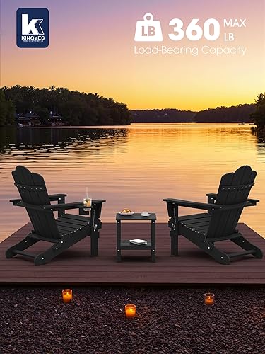 Vista 276 de KINGYES - Silla Adirondack plegable, sillas de patio de polietileno de alta densidad para todo tipo de clima, silla de césped con textura de madera