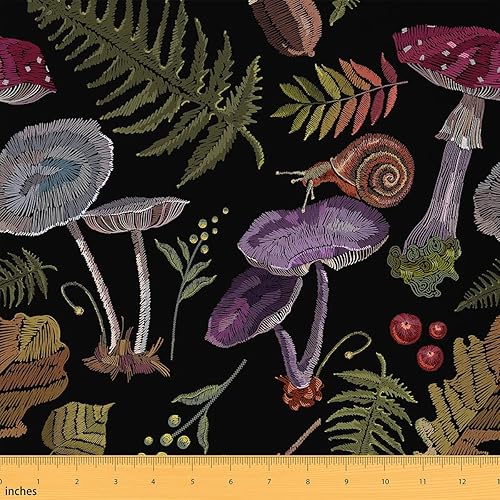 The Yard - Tela de hongos salvajes, hojas de graffiti, tela rústica para tapicería de plantas para sillas, sofá, lindos animales de jardín, tela