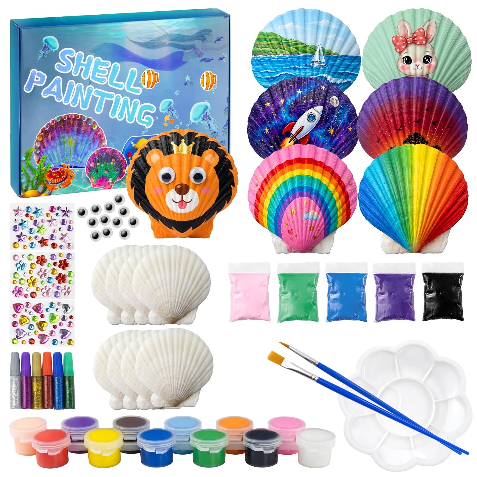 GOTFUN Shell Painting Craft Kits for Kids Painting Set with Washable Paints and Craft Decorations for Girls Boys 5 6 7 8 9 10 11 12 Year Old Birthday Halloween Rainy Day Gifts