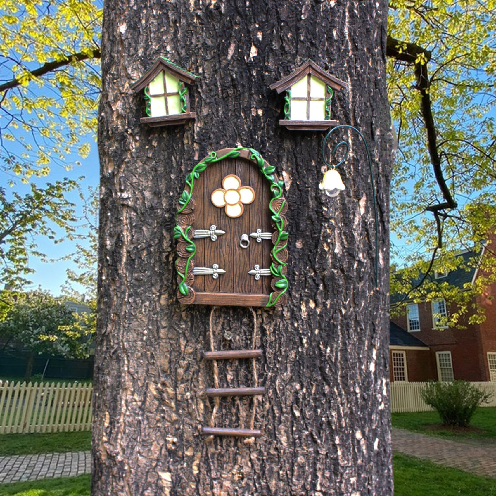 Fairy door mini porte fée avec fenêtres qui brillent dans le noir pour arbre
