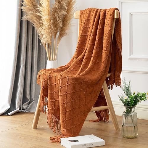 Miniatura 1 de Light Gray Knitted Throw Blanket for Couch, Soft Lightweight Decorative Acrylic Boho Bed Throw Blankets, Farmhouse Warm Woven Blanket with Tassel