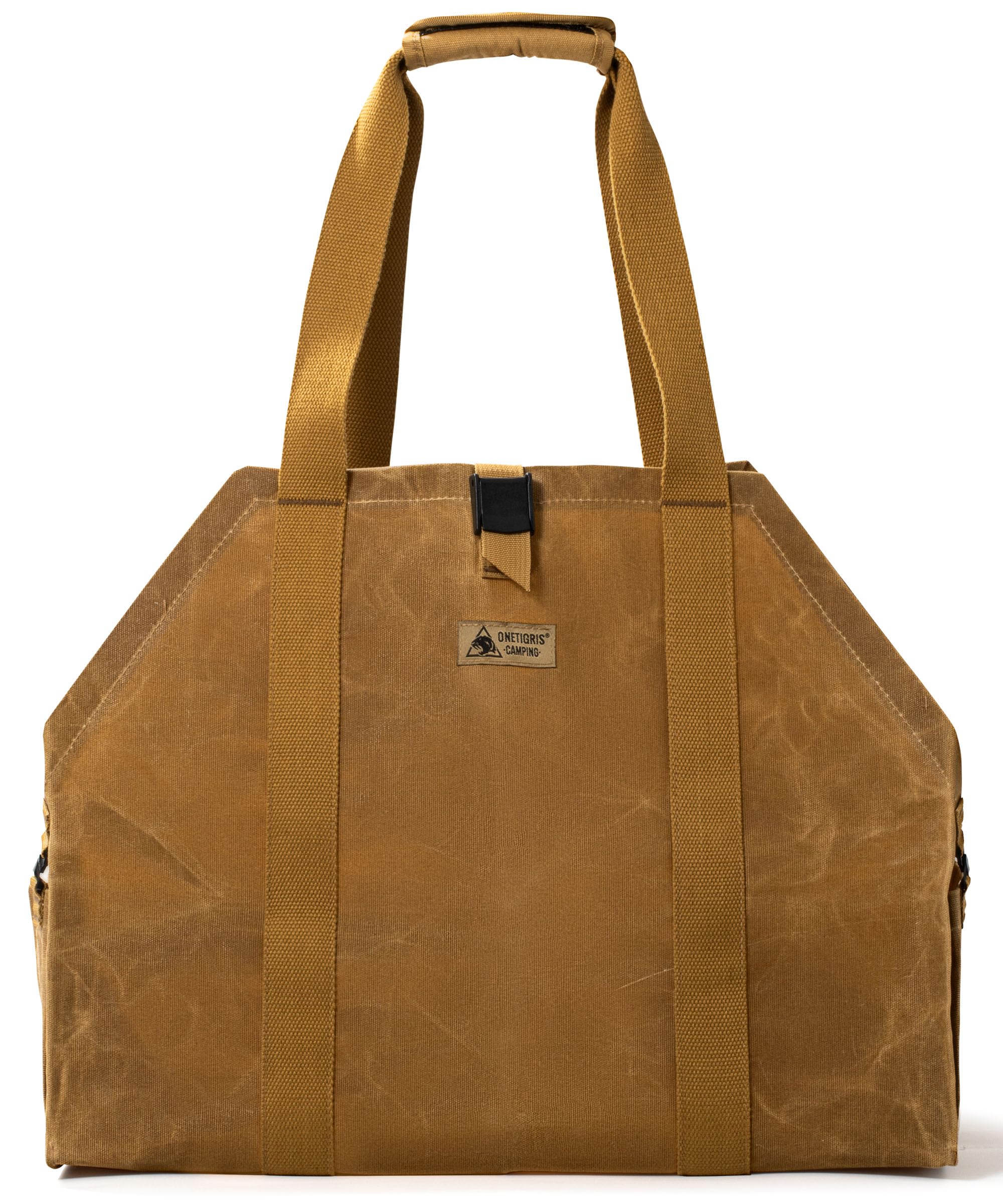 OneTigris Borsa per legna da ardere, 2 in 1, porta legna da ardere in tela cerata, impermeabile, extra grande supporto per legna da ardere con manici, cestino in legno per campeggio, barbecue e