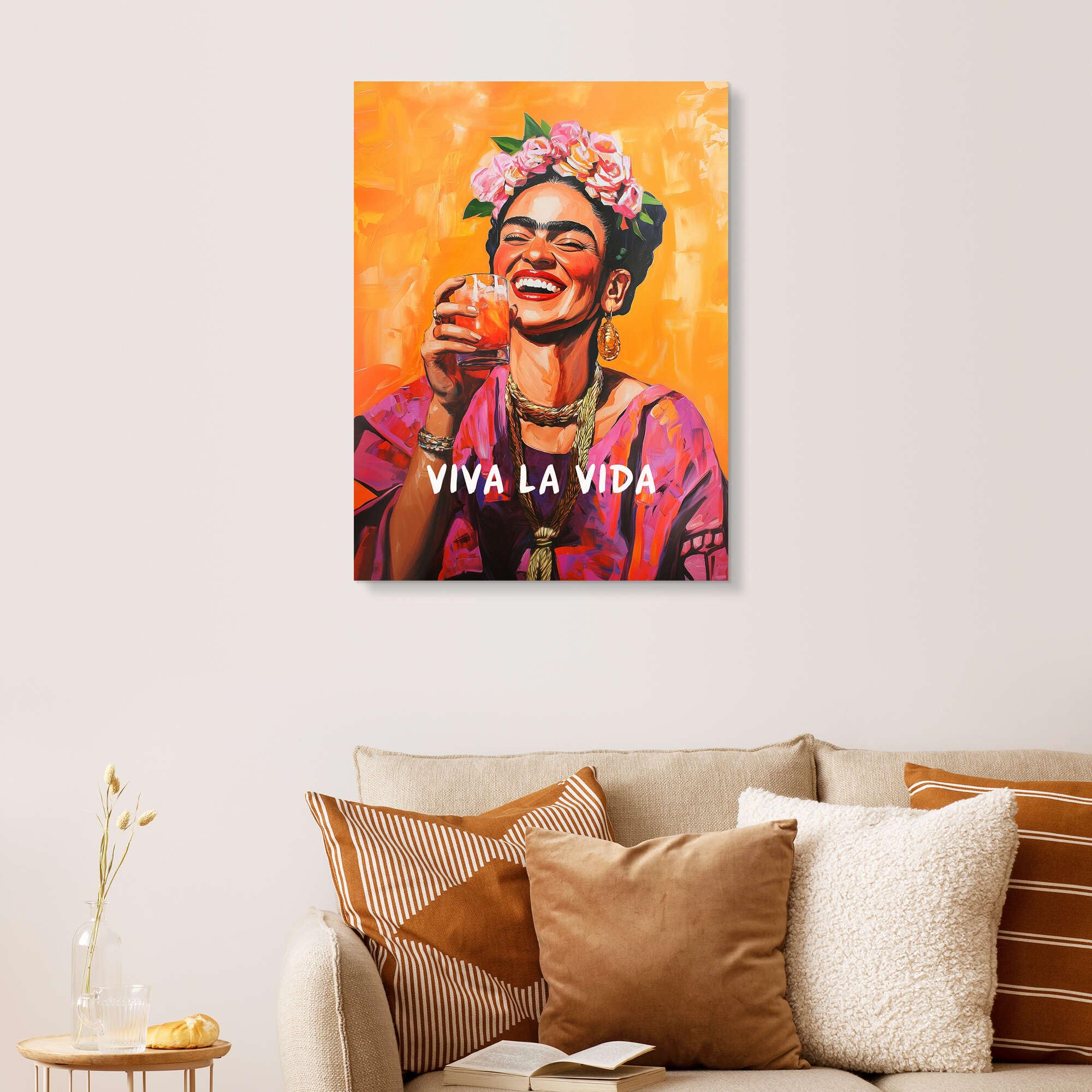 Posterlounge Viva La Vida Frida Acrylglasbild | 50 x 70 cm von Carina Artspace Orange Wandbilder Wanddeko