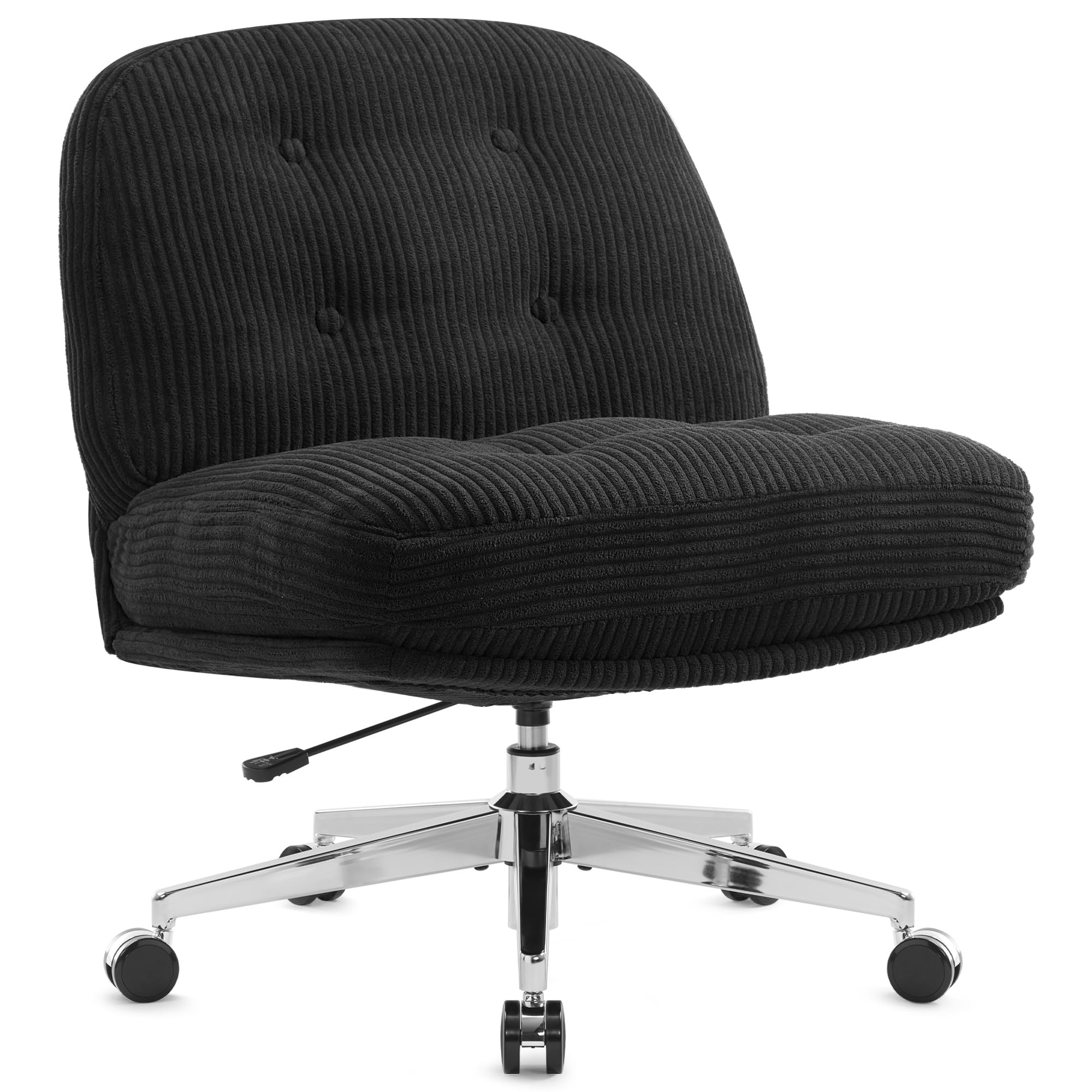 IWMH Armless Office Chair with Wheels, Ergonomic Criss Cross Legged Chair,Height Adjustable Wide Seat Computer Chairs,Mid Back Vanity Chairs for Home, Bedroom (Black)