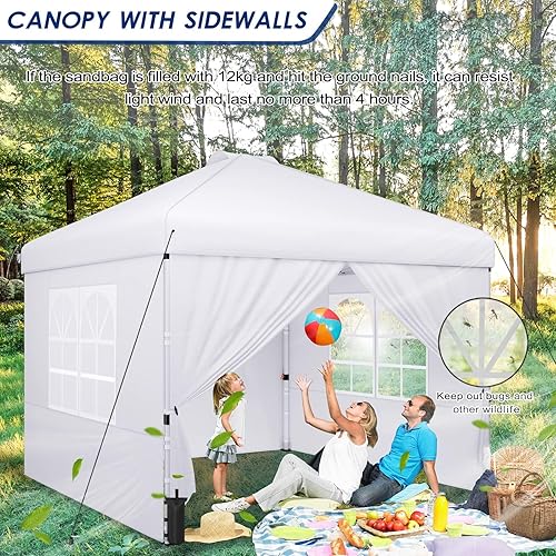 Miniatura 5 de TINKLE WELL Toldo para patio de 8 x 8 pies, tienda de campaña instantánea desplegable para exteriores, refugio portátil con paredes laterales y