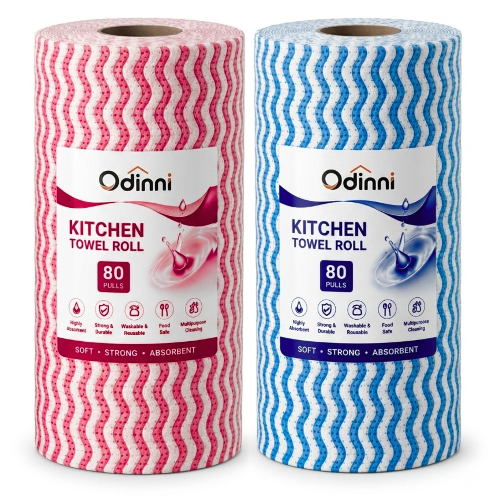 Kitchen Towel Roll Pack of 2 | 160 Pulls (80 per Roll) | 20 x 20 cm Reusable & Washable Non-Woven Kitchen Towels | Super Absorbent Multipurpose Paper Towel Alternative-image-18