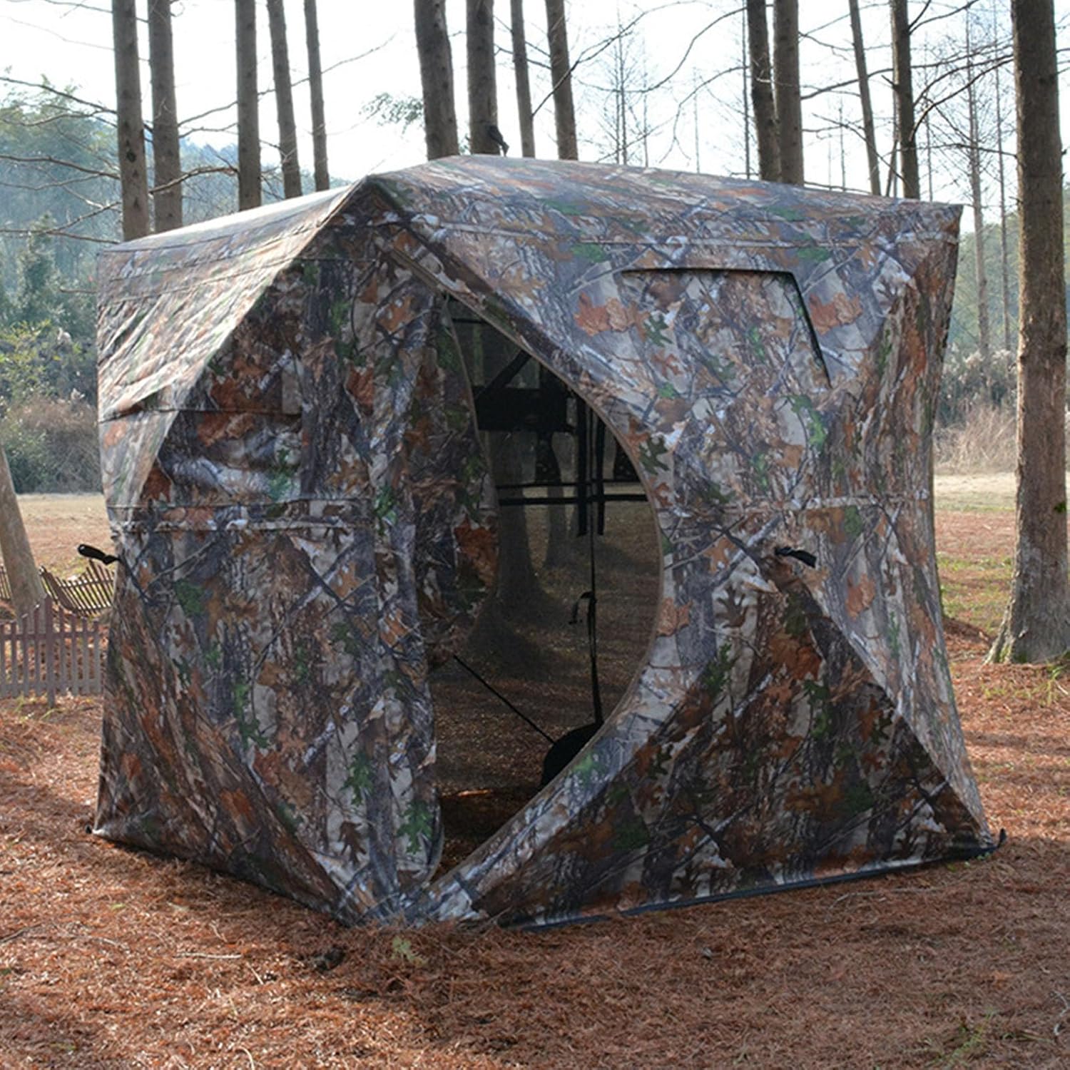 Camping Tent 2-3 Person Pop Up Hunting Blind, See Through Camouflage Ground Tent for Deer Turkey Hunting, Portable Ground Blinds with Carrying Bag