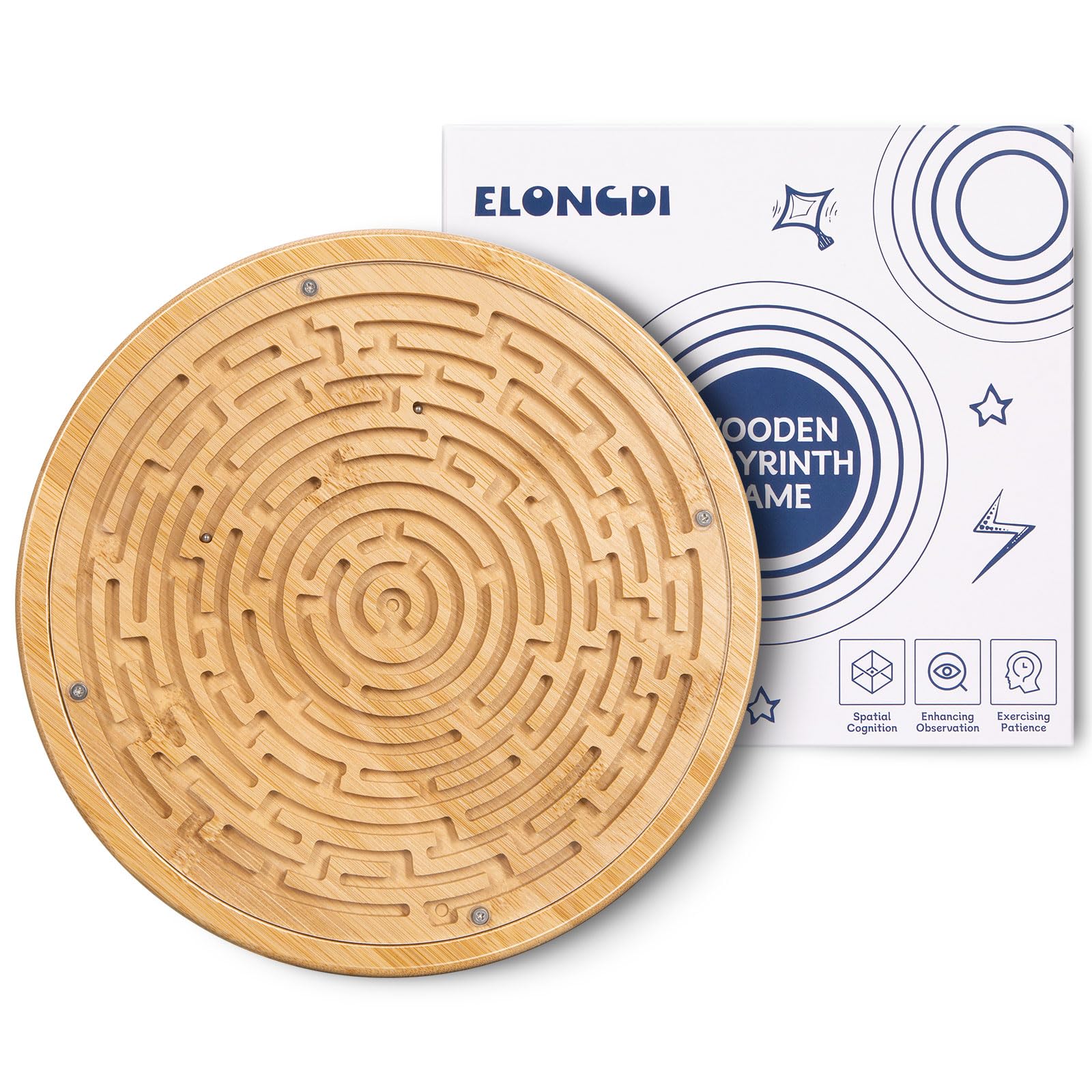 8.7" Round Wooden Labyrinth Board Game with 2 Maze Balls & Acrylic Panel,Marble Puzzle Maze Game,Toddler Activity Board,Brain Teasers Educational Toys for Kids Adults Teens Boys and Girls