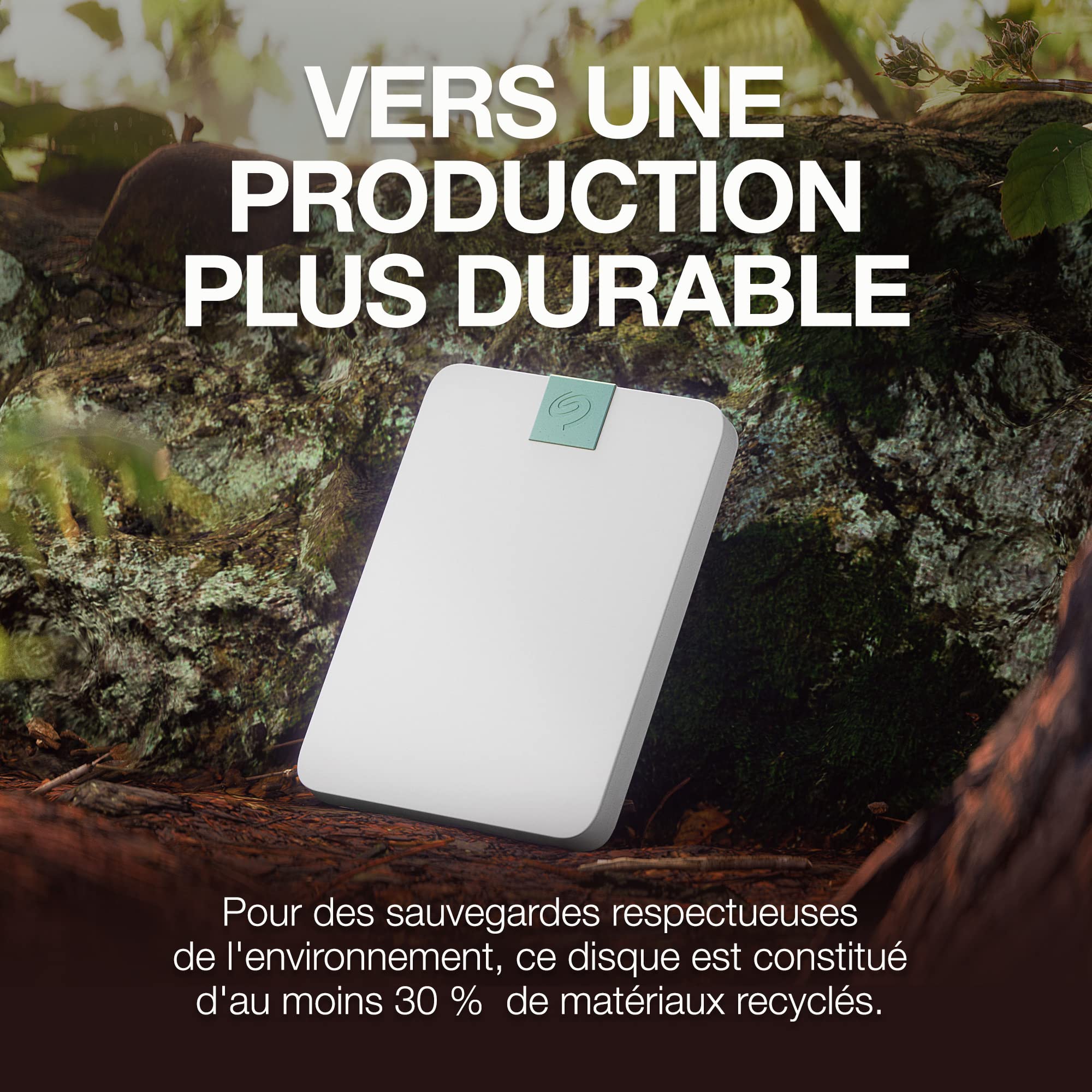 Seagate Ultra Touch HDD, 2 To, Disque dur externe, blanc, matériaux recyclés, USB-C compatible PC, Mac et Chromebooks, Dropbox et Mylio inclus, 2 ans Rescue Services (STMA2000400)