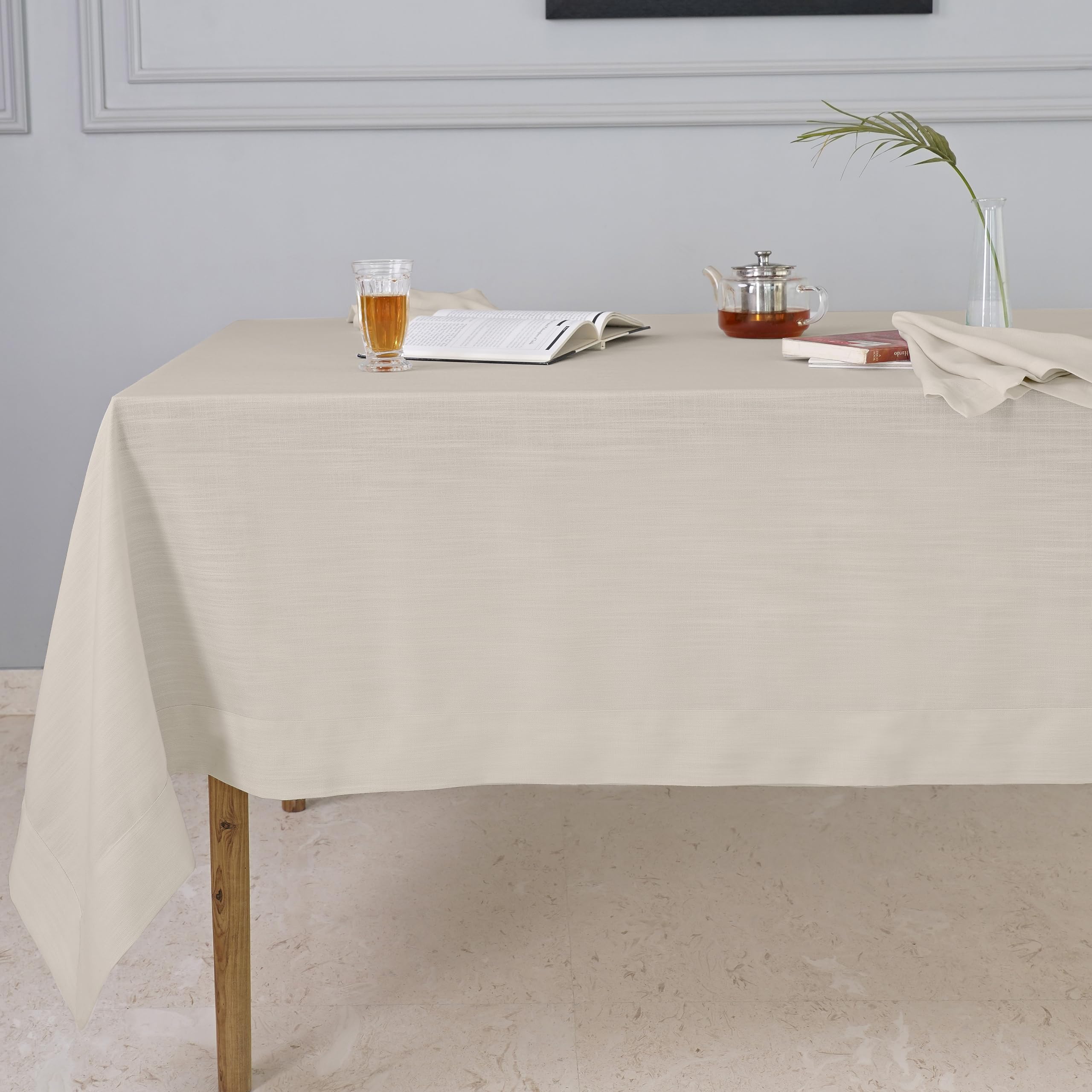 D'Moksha Homes Natural Tablecloth 60 x 60 Inch - Premium Faux Linen Tablecloth - Machine Washable Square Table Throw Natural Linen Tablecloth, 100%