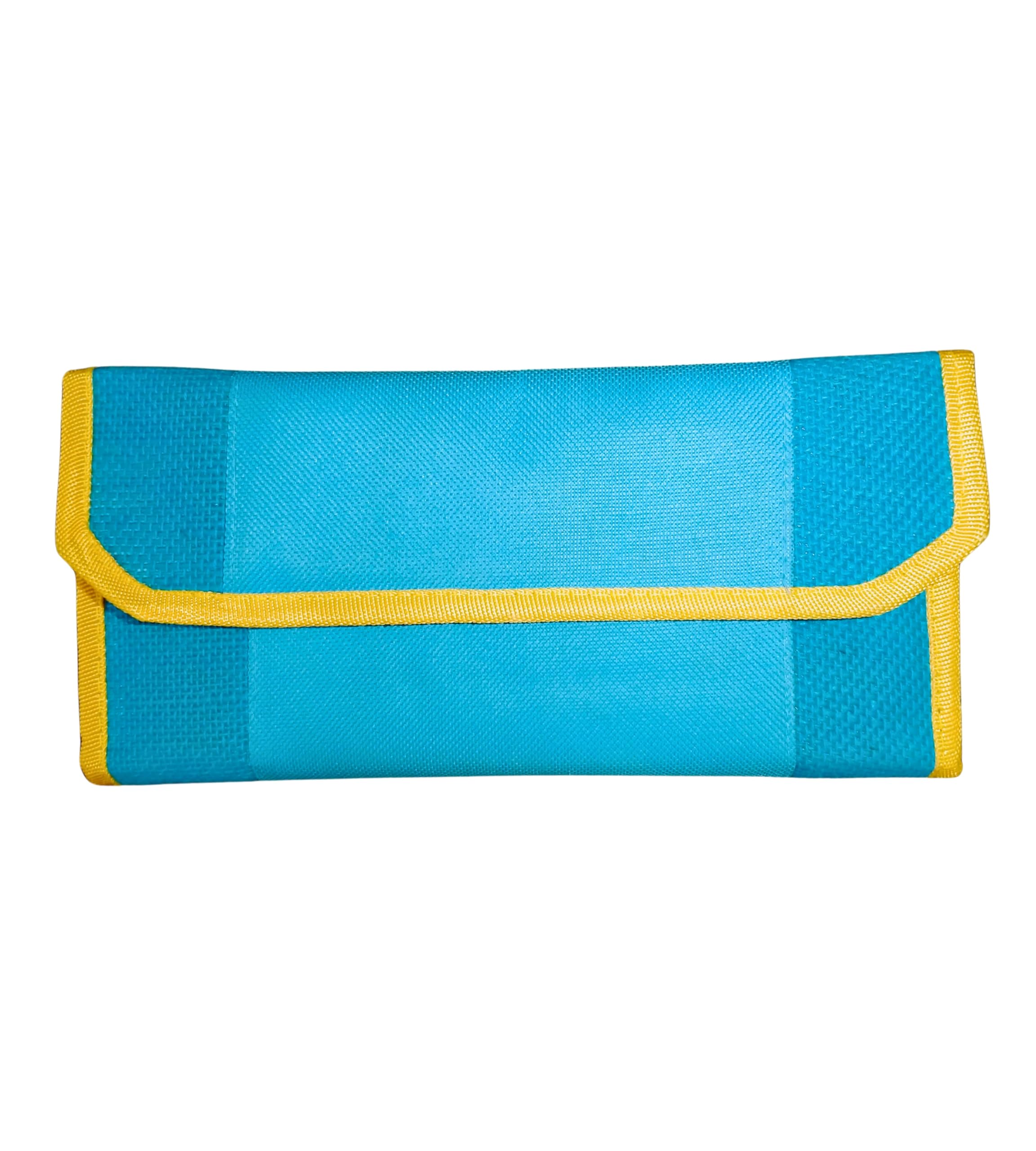AVYRDO Slim Cheque Book Holder with 10 Compartments, Multiple Card Slots, Blending of Jute & Nylon (Blue and Yellow)