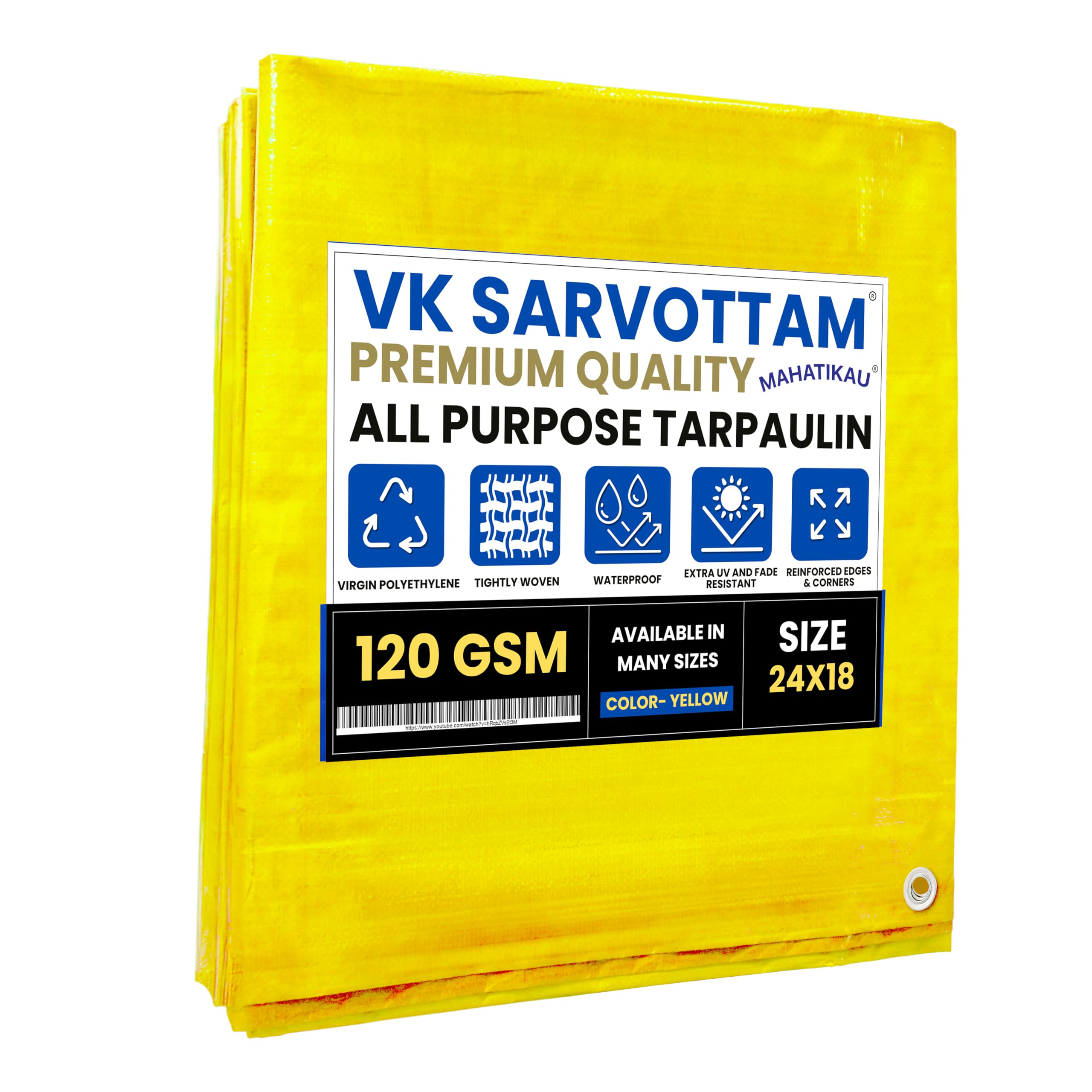 VK Sarvottam Mahatikau Tirpal 120 GSM 24x18 Feet All Purpose Plastic Cover 100% Protection All Weather UV Resistant, High-Density PE Fibers Reinforced Waterproof, High Tensile Strength Tarpaulin (B0D92PJBB9) Amazon Price History, Amazon Price Tracker
