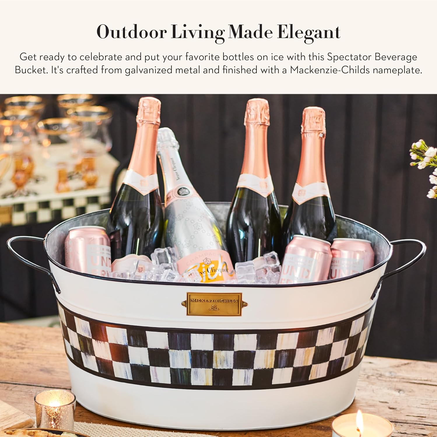 MACKENZIE-CHILDS Galvanized Beverage Bucket, Decorative Outdoor Galvanized Tub for Drinks, Spectator