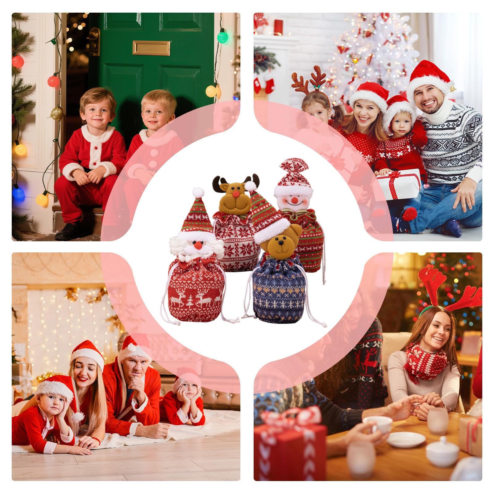 Bolsas De Navidad Con Cordón 4 Piezas Sacos De Santa Reno Muñeco De Nieve Y