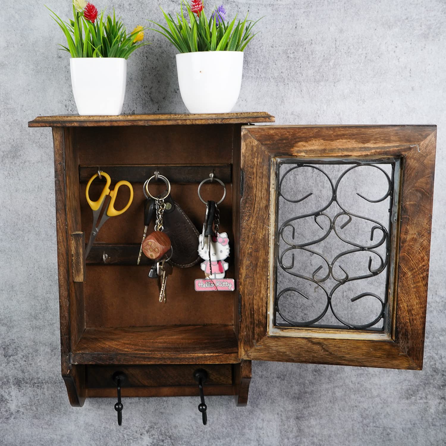 Naayaab Craft Mango Wood Key Holder - Wall Decor -7