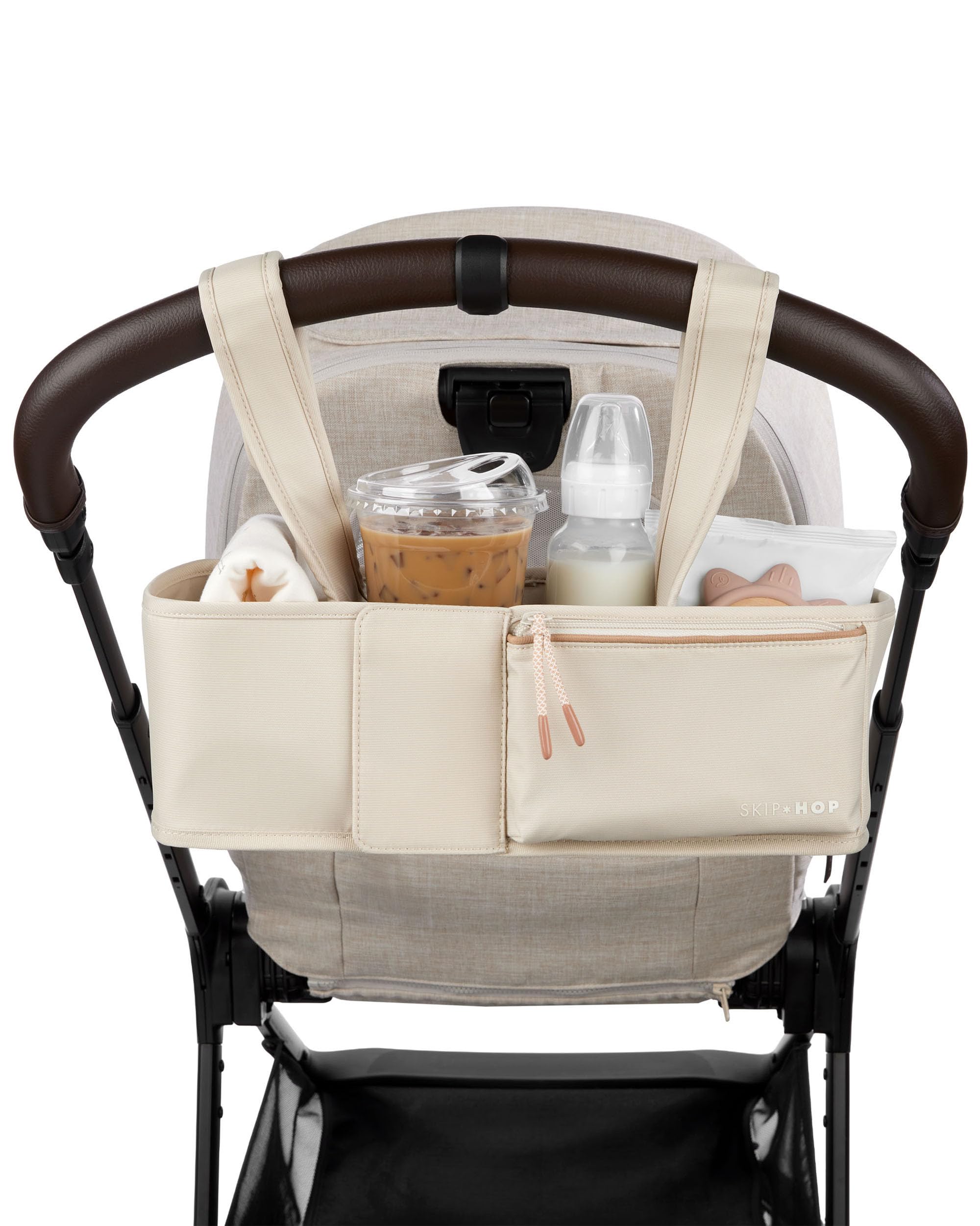 Skip Hop Organizer universale per passeggino, con cinghie regolabili, alette magnetiche e design convertibile che si adatta a bicchieri da 1,18 l, avena