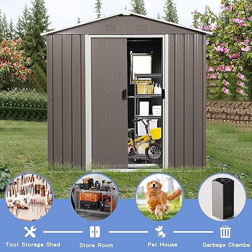 Miniatura 7 de Cobertizo de almacenamiento de metal para exteriores de 8 x 4 pies con base de piso de metal, cobertizos de almacenamiento de metal para exteriores
