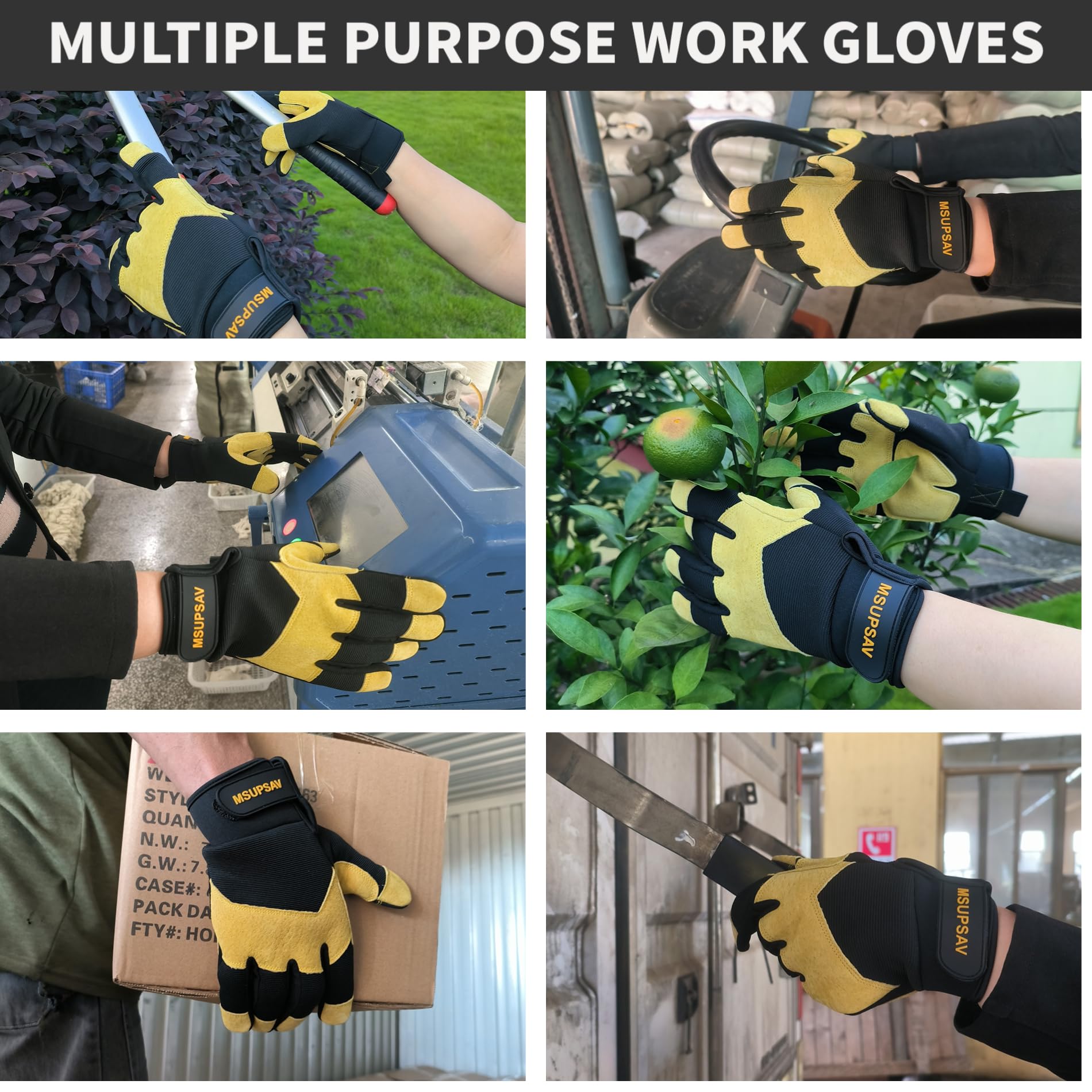Gants de travail pour homme, haute dextérité multi-usages, excellente prise en main, noir et jaune, taille L