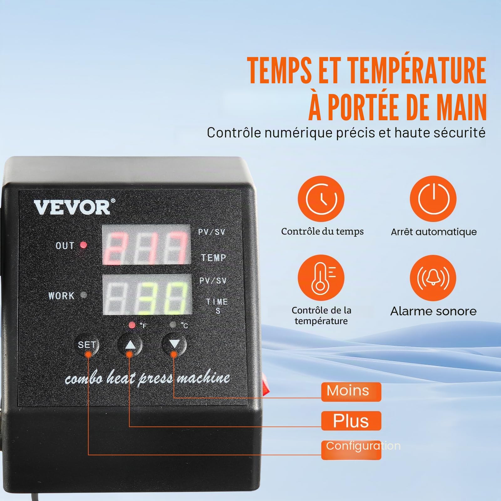 VEVOR Presse à Chaud Numérique 8 en 1, Machine de Sublimation Textile avec Plaque Chauffante de 29x38 cm, pour DIY T-shirts Mugs Casquettes et Assiettes, Presse à Imprimer Multifonctionnelle