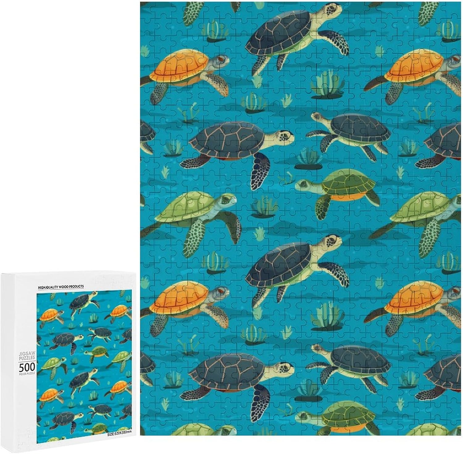 Sea Turtles Pattern Funny Wooden Jigsaw Puzzle Vertical Picture Puzzles Gifts for Women Men 300/500/1000 Pieces