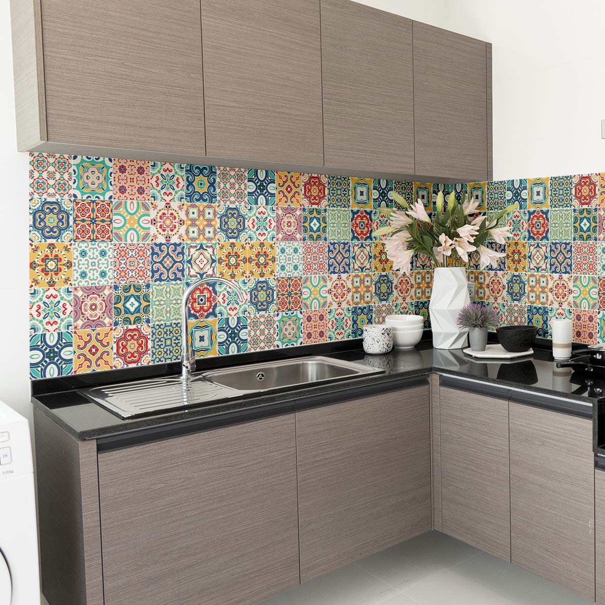 Ambiance Sticker Vinilos Autoadhesivos, Decoración de Paredes, Adhesivos de Azulejos para Baño y Cocina Azulejos Montanares - 24 Vinilo Azulejos de 15 x 15 cm