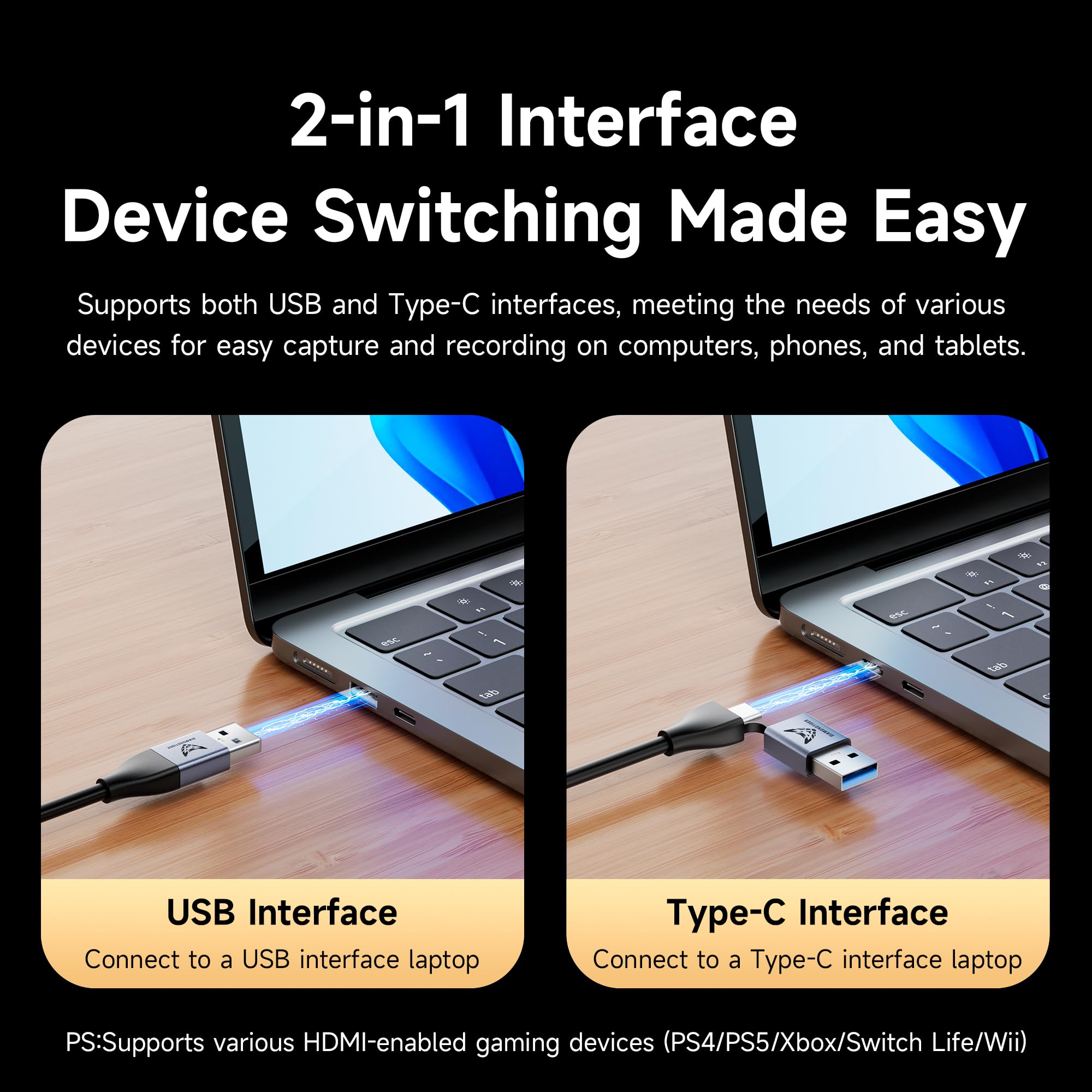Tarjeta de captura de video con cable PD HDMI de 100 W a USB 3.0/USB C 1080P 60 fps, dispositivo de captura de grabación para transmisión, transmisión en vivo, videoconferencia,