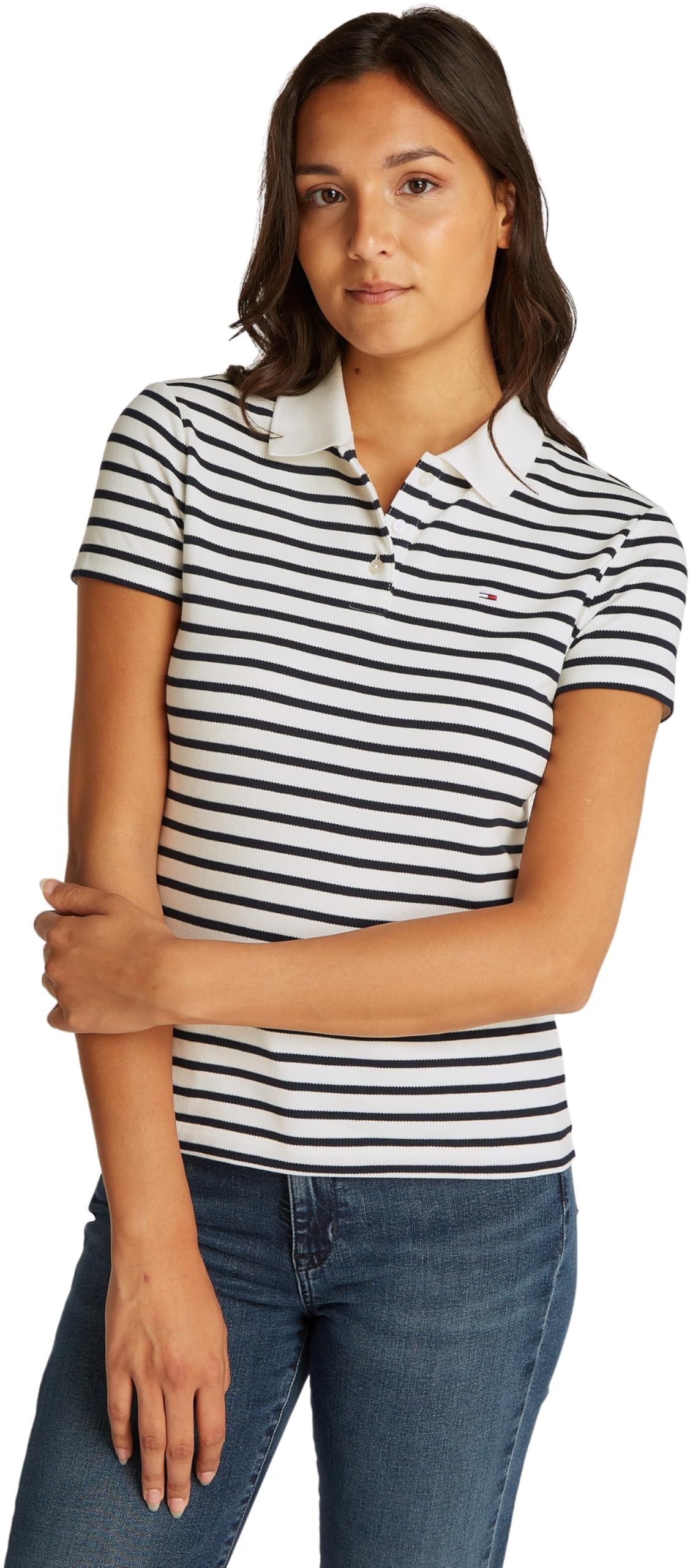 Tommy Jeans Polo de Manga Corta Mujer Slim Essential elástico