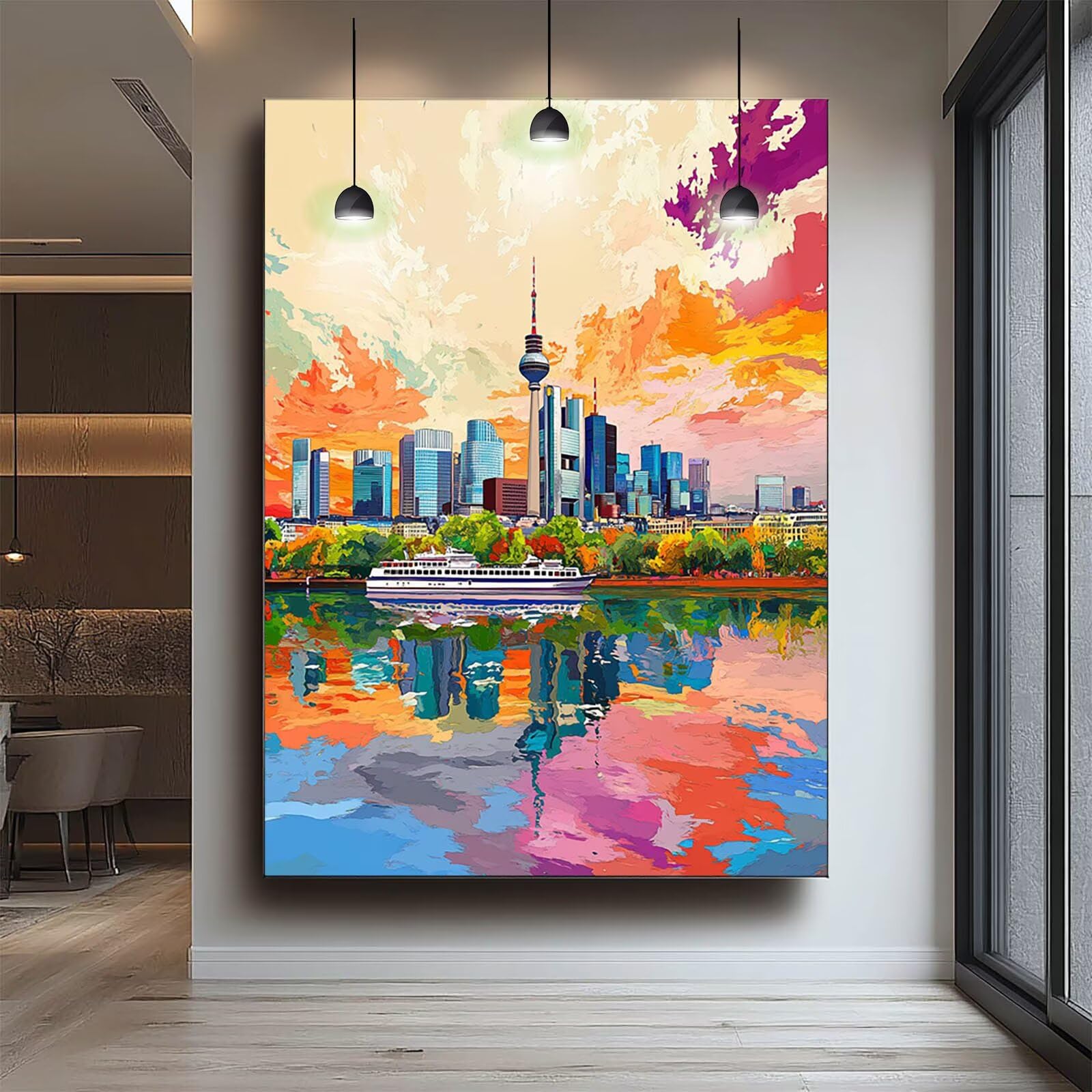 LSJ3979 Malowanie po numerach, dla dorosłych, łódź po numerach, płótno dla dzieci, początkujących, artykuły artystyczne na ścianę, 82 x 100 cm, wodoodporny obraz na płótnie, rękodzieło dla dorosłych