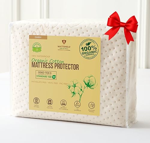 Protector de colchón orgánico impermeable de lujo, tamaño Queen, funda de colchón transpirable de algodón orgánico, comodidad premium de 380 GSM,