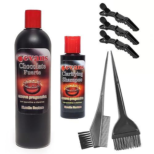 Evans Value Pack - Sistema de alisado de queratina brasileña para alisar el cabello, fuerte de 16 onzas líquidas, juego de 7 piezas