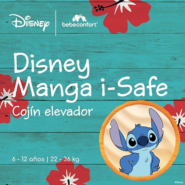 Bebeconfort Disney Manga i-Safe, Asiento Elevador Coche, Silla Coche Stitch, 6-12 Años, 128–150 cm, 22-36 kg, Ligera, Instalación Fácil con Cinturón, Acolchada, Tejidos Suaves, Authentic Stitch - 2