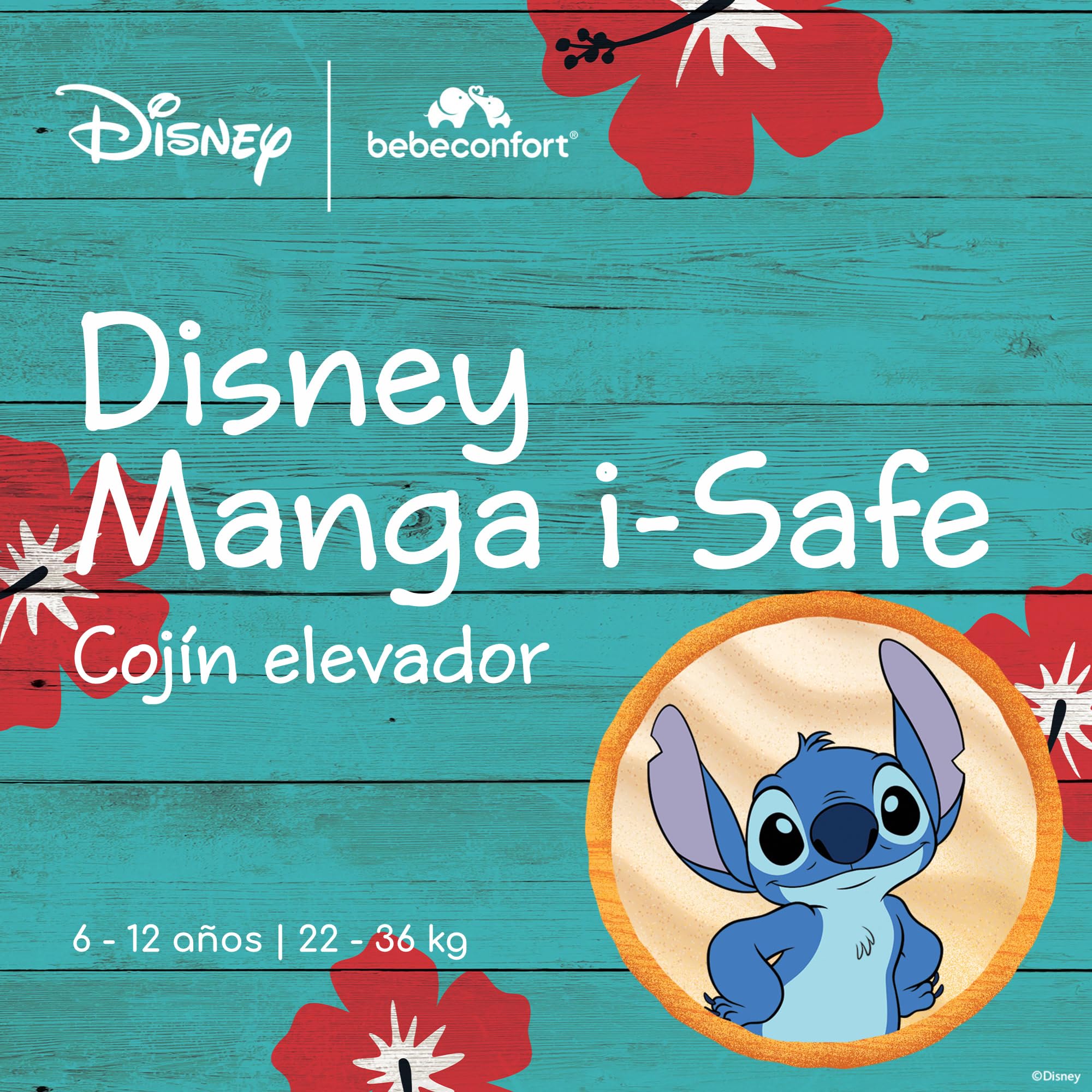 Bebeconfort Disney Manga i-Safe, Asiento Elevador Coche, Silla Coche Stitch, 6-12 Años, 128–150 cm, 22-36 kg, Ligera, Instalación Fácil con Cinturón, Acolchada, Tejidos Suaves, Authentic Stitch — view 2