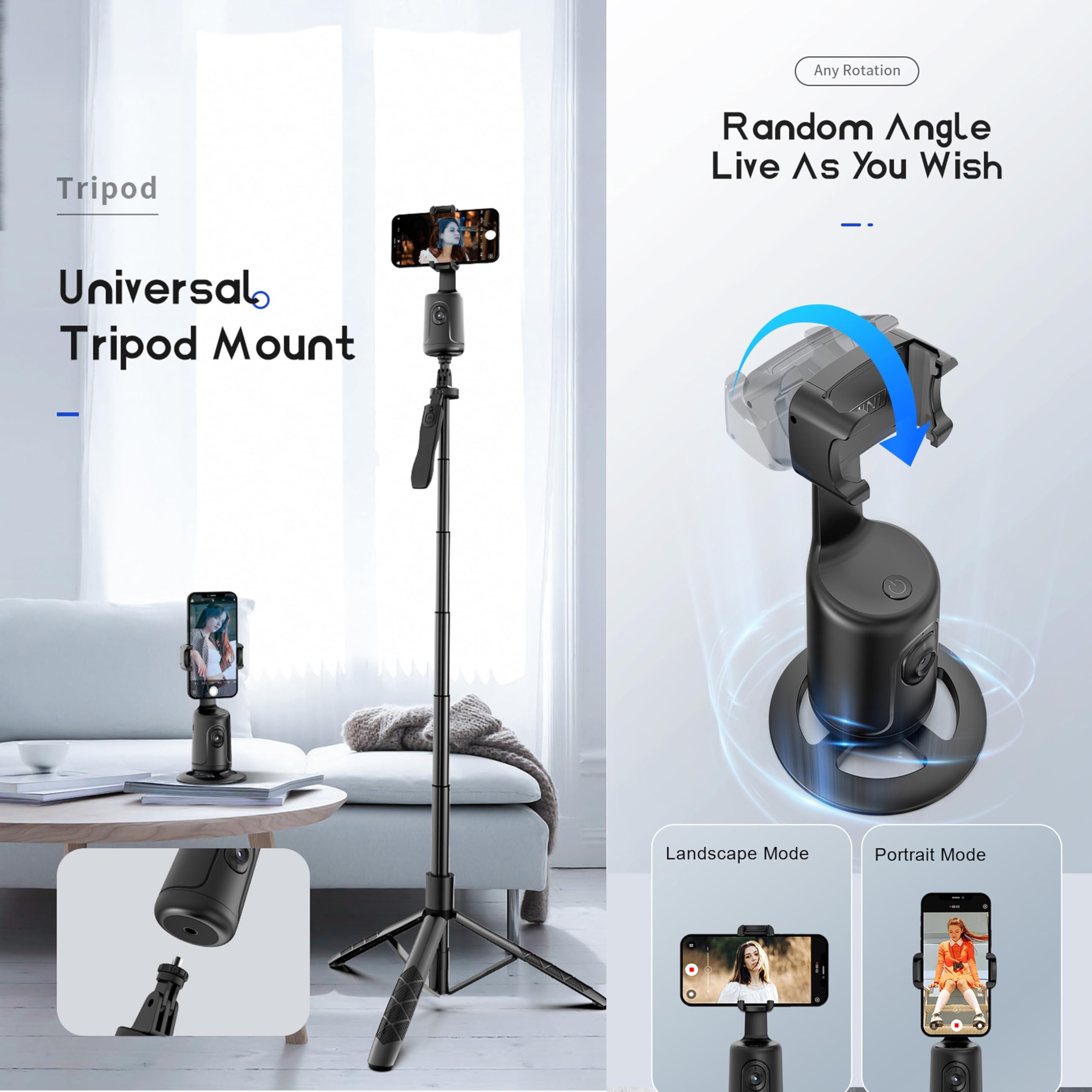 MQOUNY Auto Face Tracking Phone Holder, 360° Rotation Face Body Phone Tripod Smart Shooting Camera Mount with Rechargeable Remote and Light for Live Vlog Streaming Video, Rechargeable: Auto Tracking Phone Holder,360° Rotation Phones Camera Mount Smart Shooting Phone Tracking Holder with Remote Selfie Stick for iPhone Android Stabilizer Shooting Live,No App,Rechargeable (White)