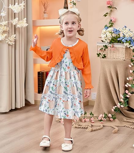 Miniatura 2 de Goodstoworld Vestidos sin mangas para niña pequeña y cárdigan de manga larga con volantes, trajes de otoño de 2 piezas para 2-6T