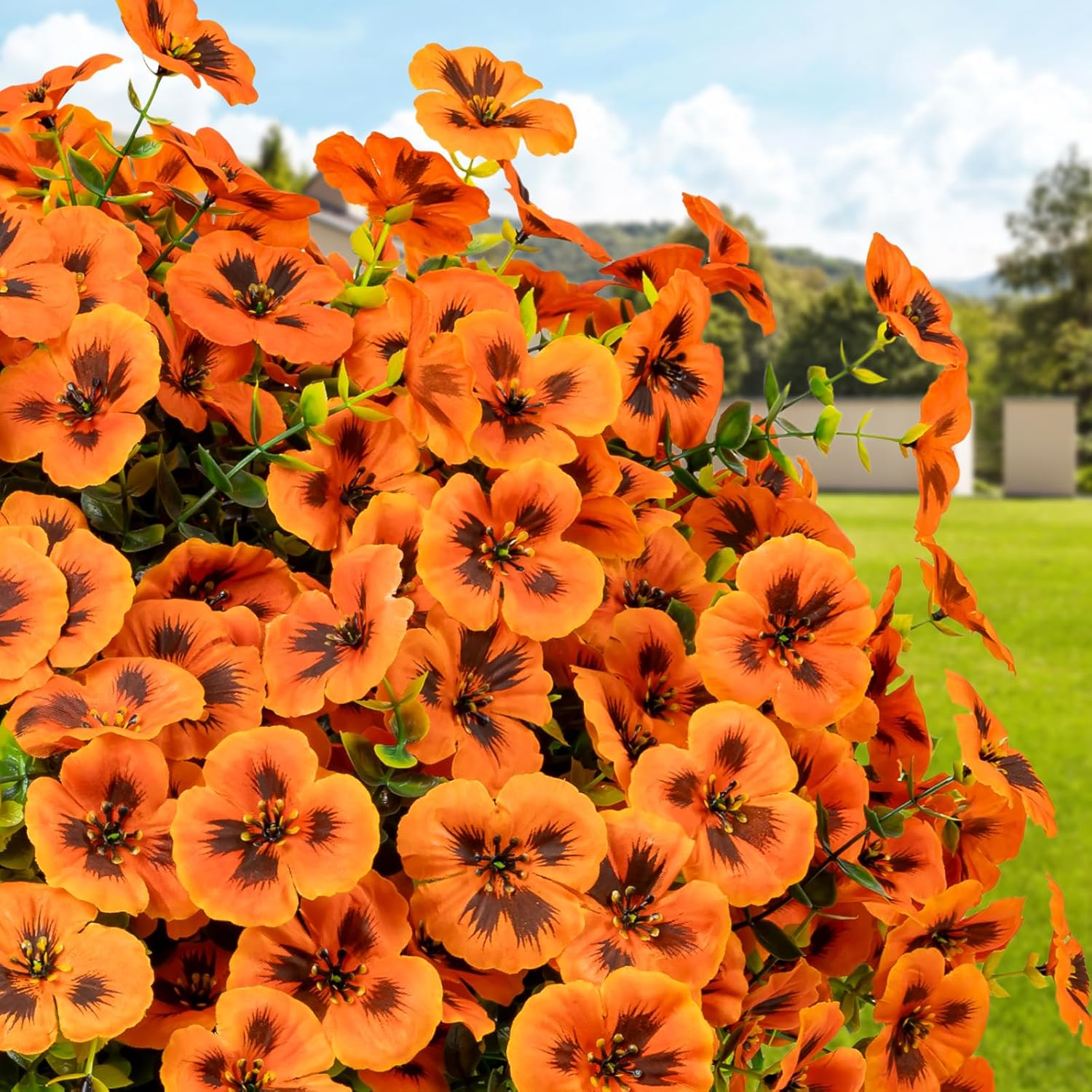 24 Pcs Artificial Fake Pansy Flowers for Outdoor,Faux Silk Plants Flowers UV Resistant Pansies Spring Flowers for Planter Front Door Porch Yard Patio Garden Window Box Home Decor(Orange) - Image 9