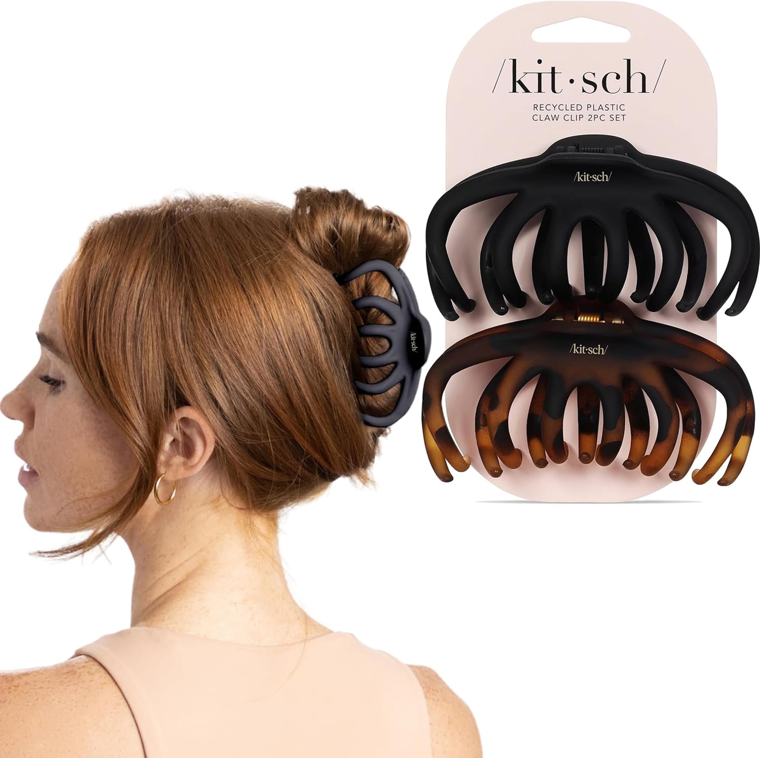 Kitsch Hair Clip Octopus Style - Secure Hold Large Claw Clip, Hair claw clips for thick hair, hair accessories for women, Hair accessories for girls, Hair clips for women, Black & Tortoise, 2pcs