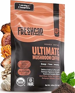 Mushroom Coffee 12,000mg – Organic Instant Coffee with 6 Adaptogenic Mushrooms & 29% Beta-Glucans – Nootropic for Clean Energy, Focus, No Jitters, Ayurveda Immune Support (15 Servings)