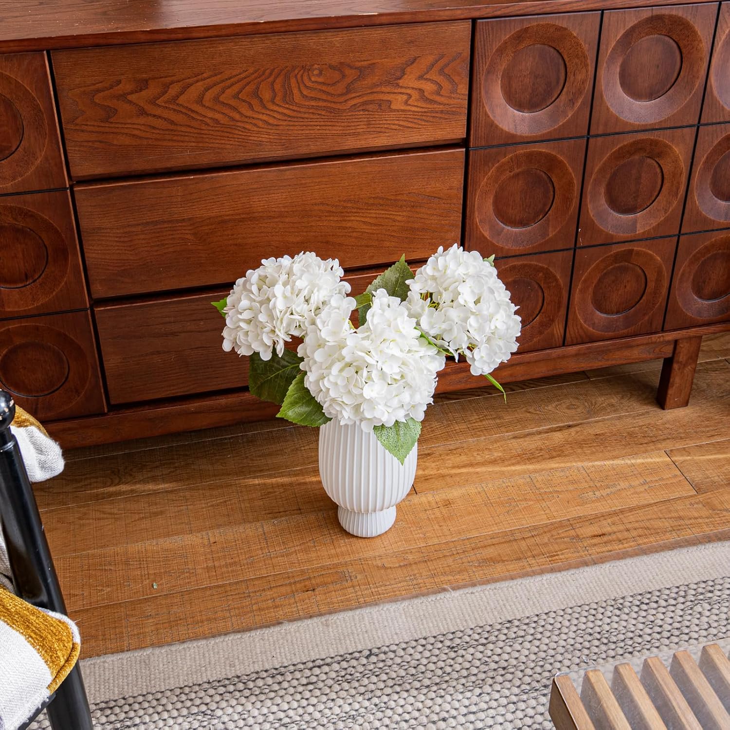 Large Soft Touch Artificial Hydrangea Flowers Bouquet - 3Pcs Blue Latex Hydrangeas for Wedding, Home, Office, Bridal Party Decoration