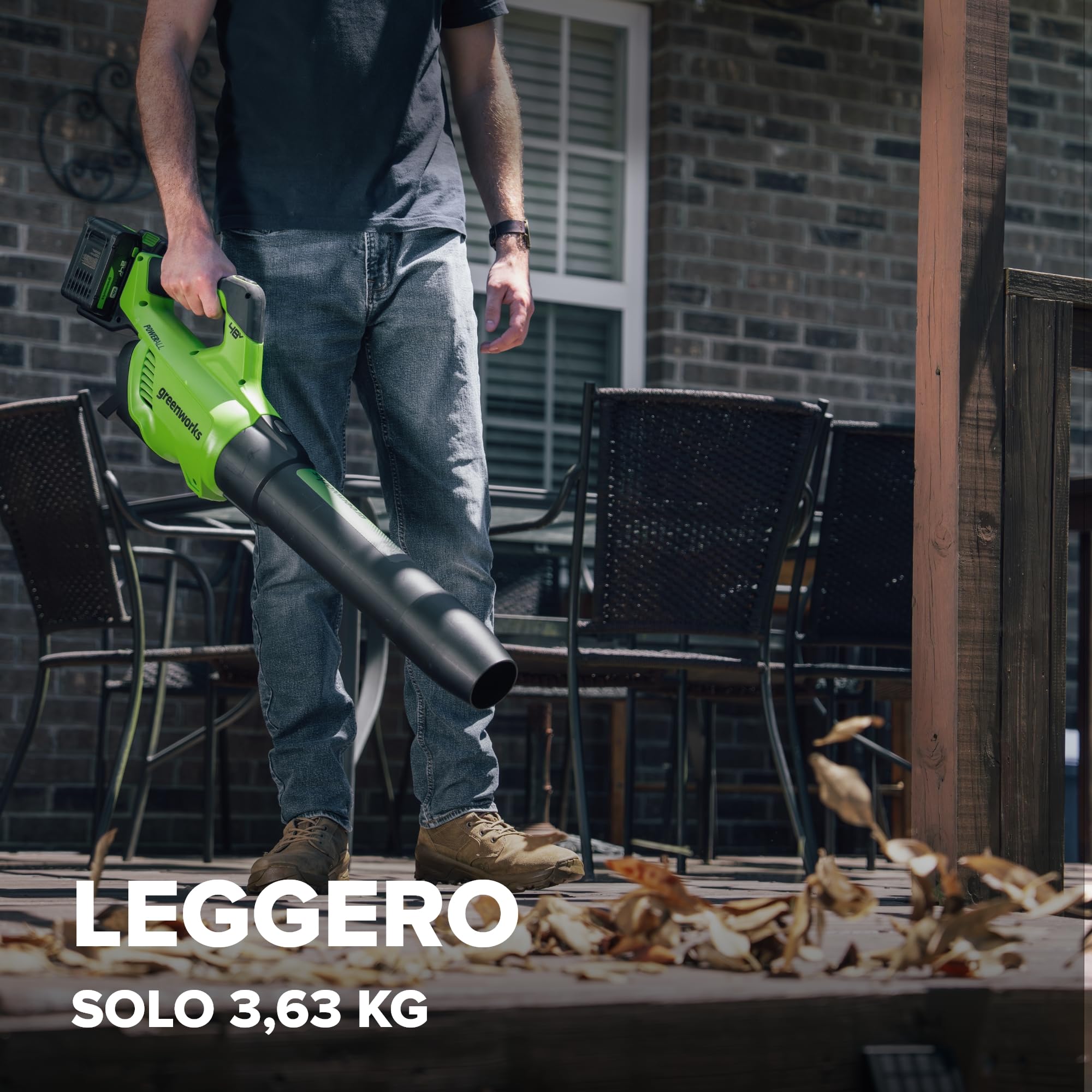 Greenworks 48V(24V x 2) Soffiatore Assiale a Batteria, Velocità Aria 217 Km/h, 16.4m³/min, Potente Tubo Soffiatore Assiale Controllo di Velocità Elettronico Senza Batteria e Caricatore BL48L00-01