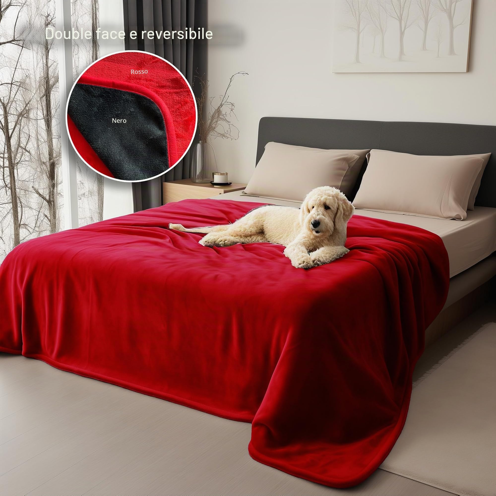 Coperta impermeabile per letto intimità, in flanella, impermeabile, per adulti, coperta per piacere (102 x 152 cm, rosso e nero)