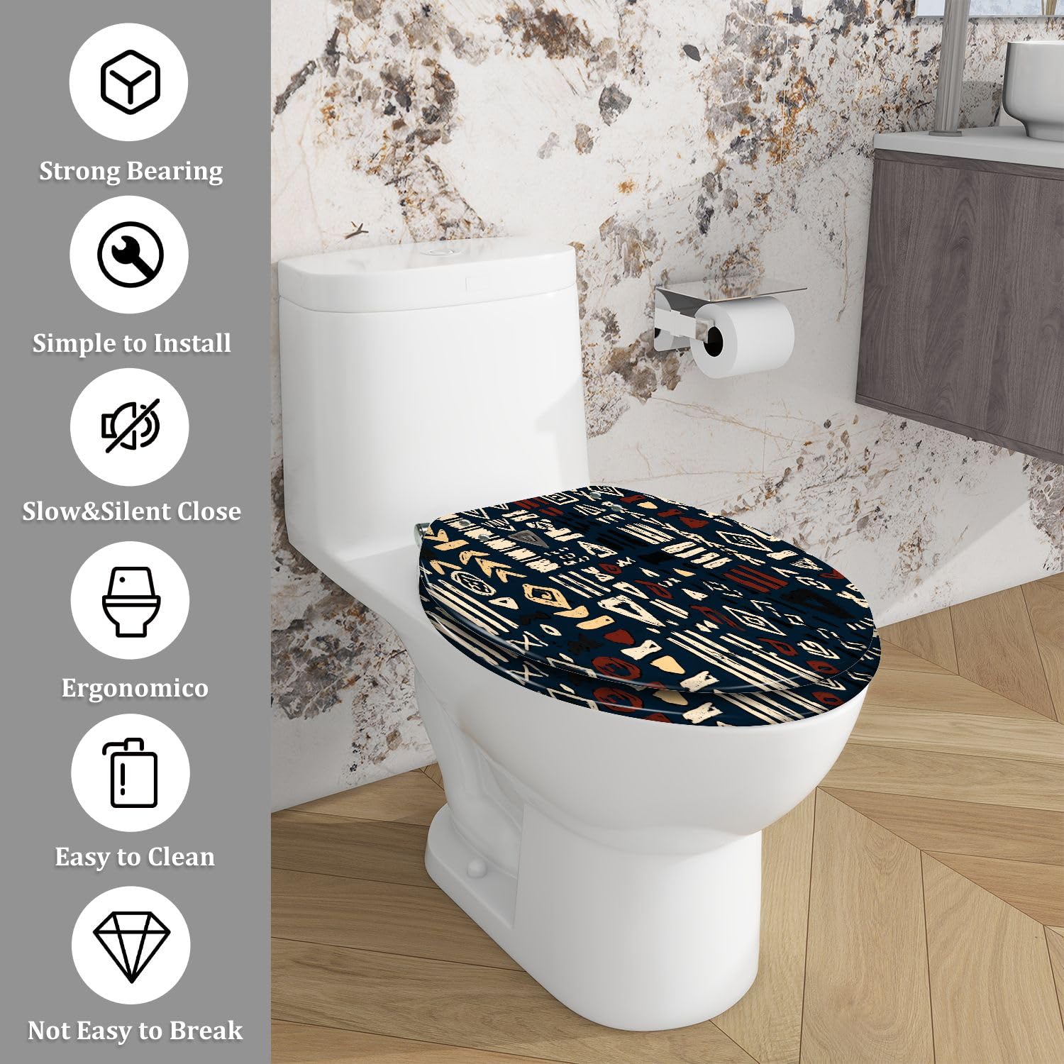 Asiento de inodoro alargado de resina para baño