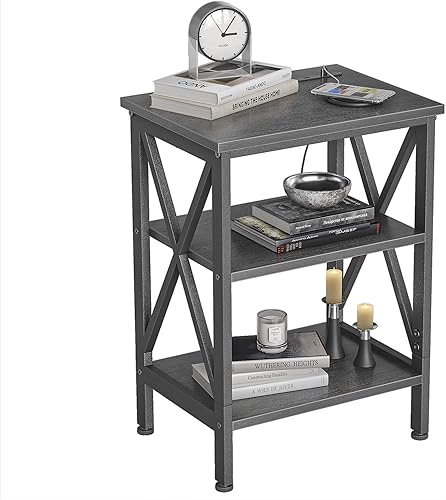 CubiCubi Mesa auxiliar Oxford, mesa auxiliar con puertos de carga USB duales, marco de acero para mesita de noche, decoración del hogar para sala de